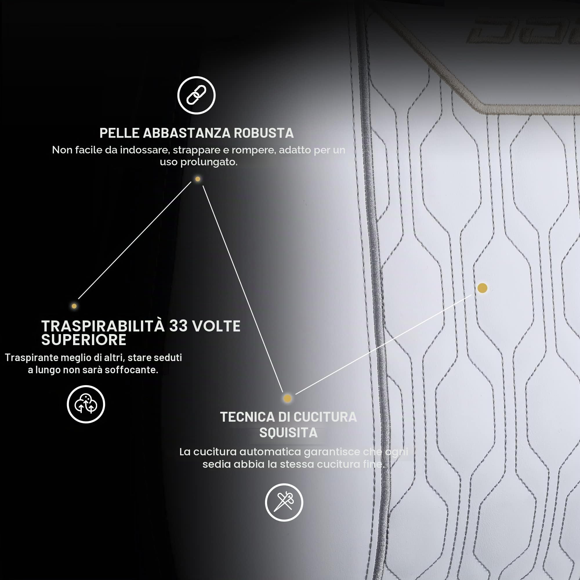 Dowinx Sedia Gaming con braccioli 4D, ergonomica, con poggiapiedi, in pelle PU, comodo supporto lordosi, grande e alta, 180 kg, bianco