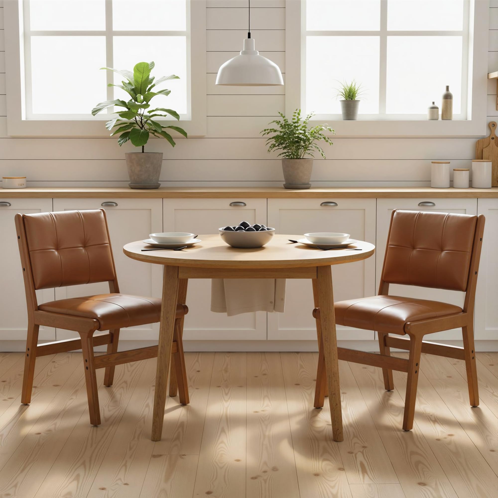 HOMCOM Pack de 2 Sillas de Comedor Tapizadas en PU para Salón Marrón | Sillas de Cocinas Modernas, Asiento Acolchado, Patas de Madera