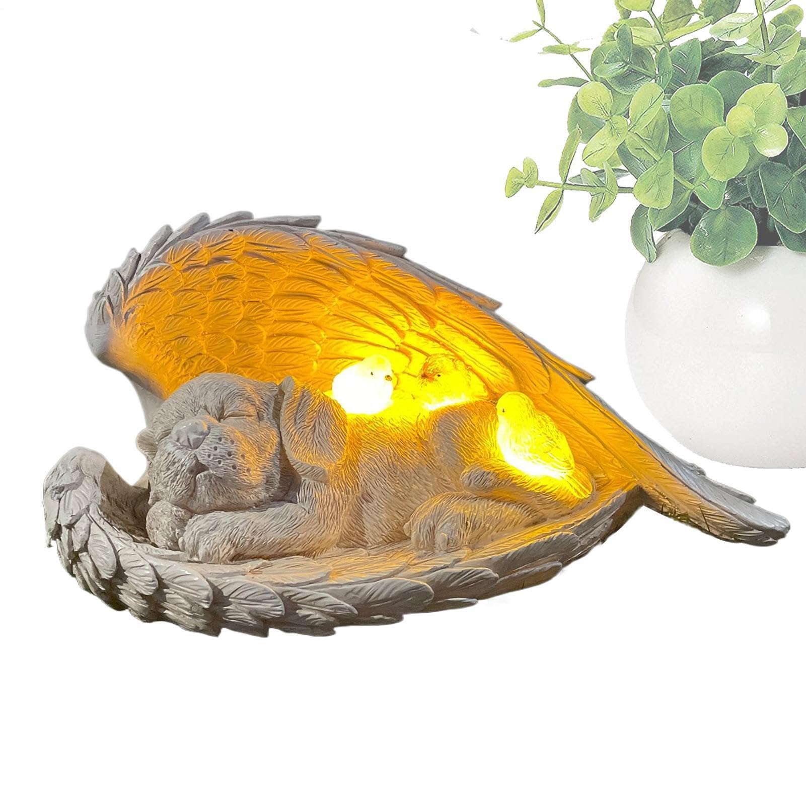 Figurine d'ange chien solaire résine imperméable déco de jardin commémorative