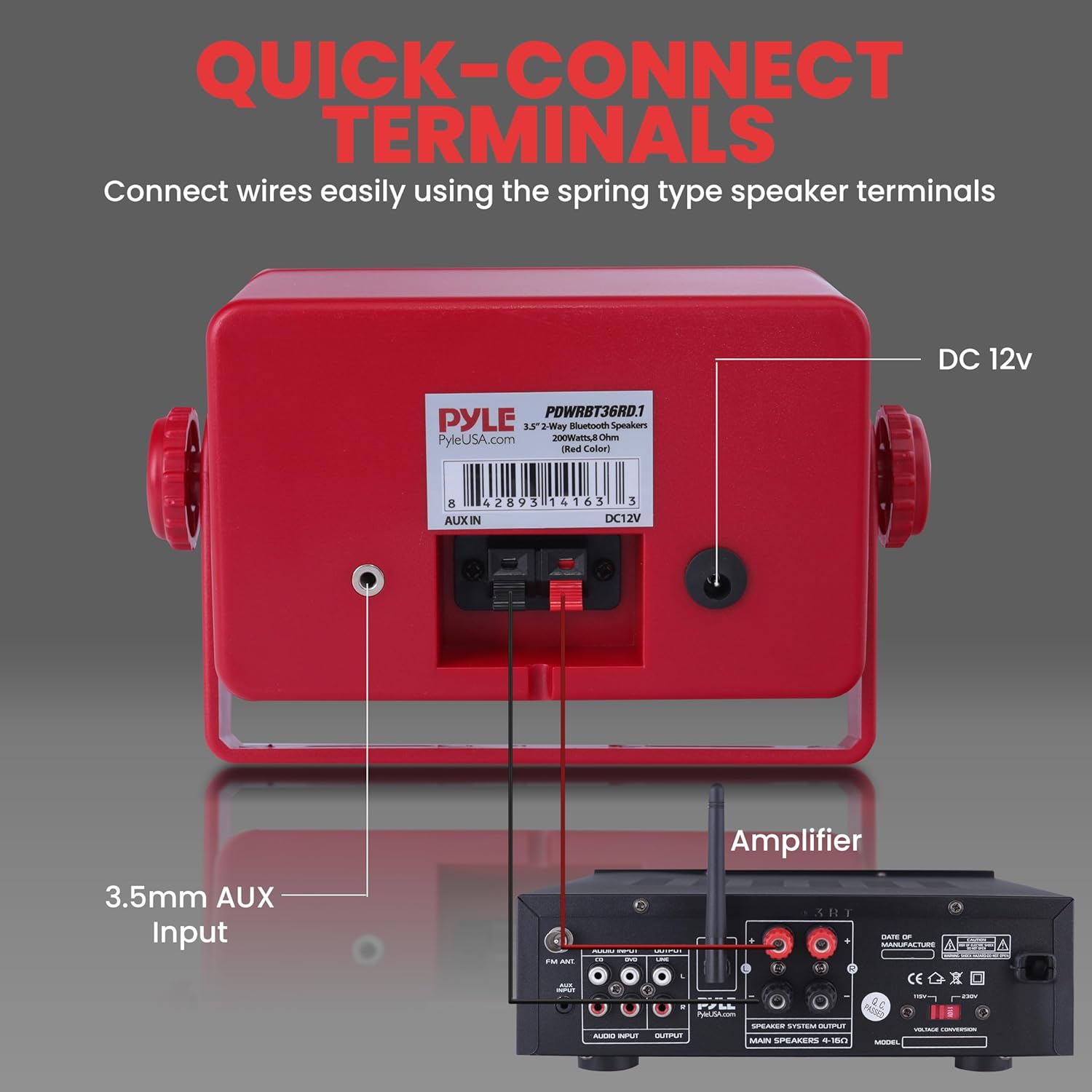 Pyle 200 Watt Bluetooth Indoor Outdoor Speakers Pair - Dual Waterproof 3.5” 2-Way Full Range Speaker System w/ 1/2” High Compliance Polymer Tweeter | Home, Boat, Marine, Deck, Patio, Poolside (Red) - Image 5