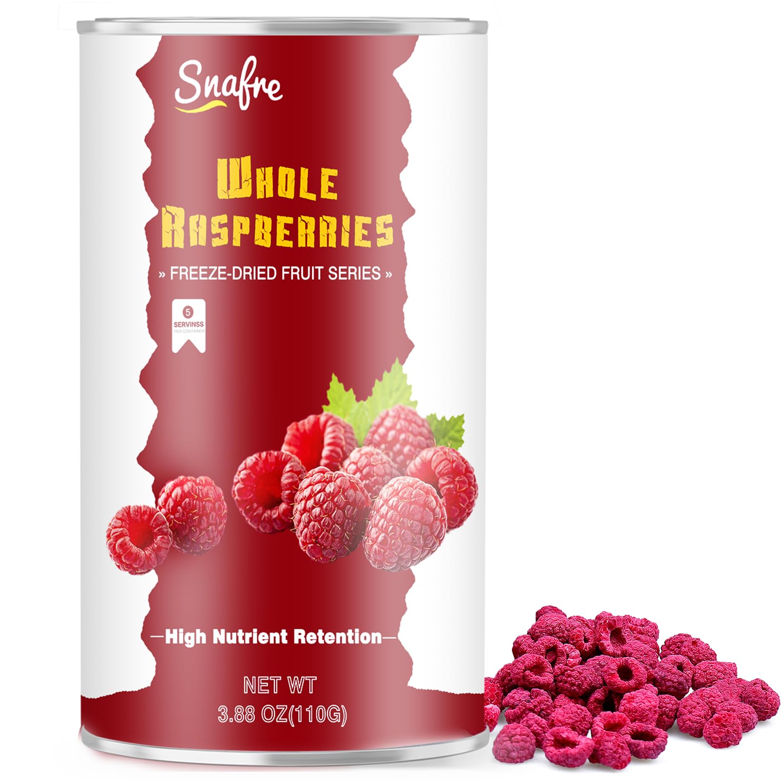 Freeze Dried Raspberries, Freeze Dried Fruit, 110G/3.88OZ Whole Frozen Raspberries, No Sugar Added, Healt-hy Snacks for Cocktails, Cake, Baking, Sorbet, Tea, Yogurt Whole Raspberry 3.88OZ