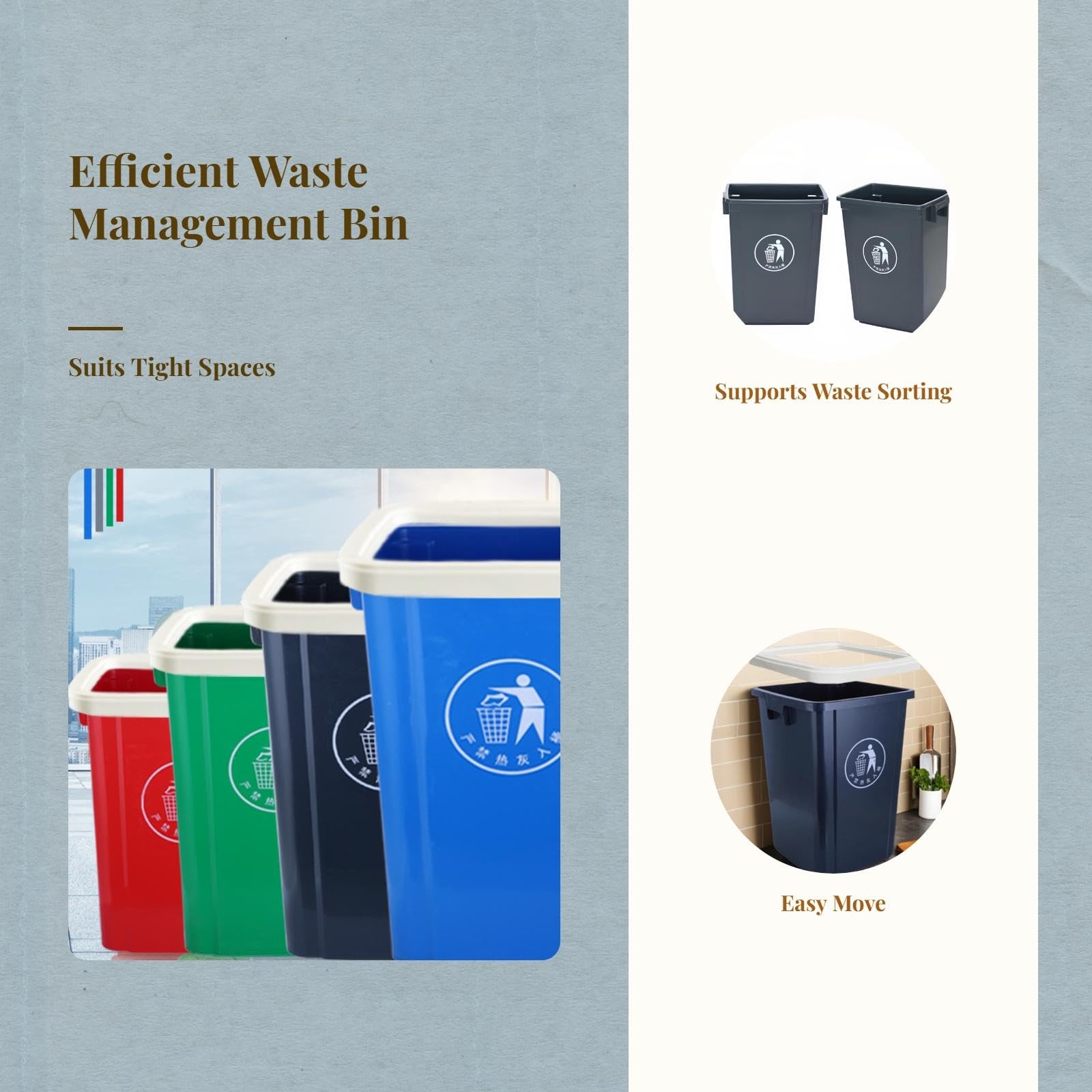 MERISHOPP Large Capacity Trash Can, Rectangular, No Lid, Kitchen