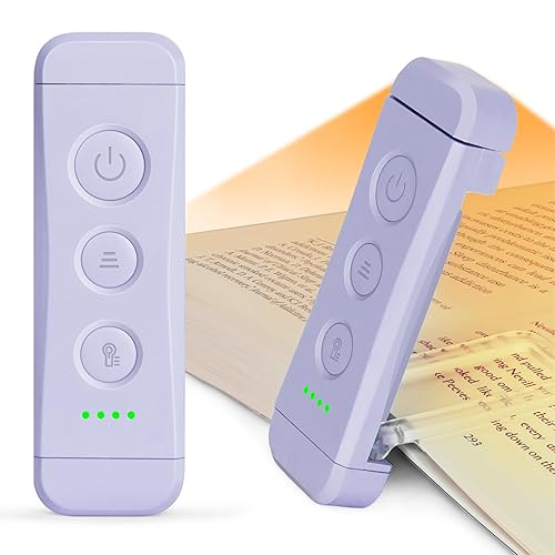 Glocusent USB Rechargeable Book Light, Portable Clip-on LED Reading Light, Reading Lights for Books in Bed with 3 Amber Colors & 5 Brightness Dimmable, Compact & Long Lasting, Perfect for Book Lovers