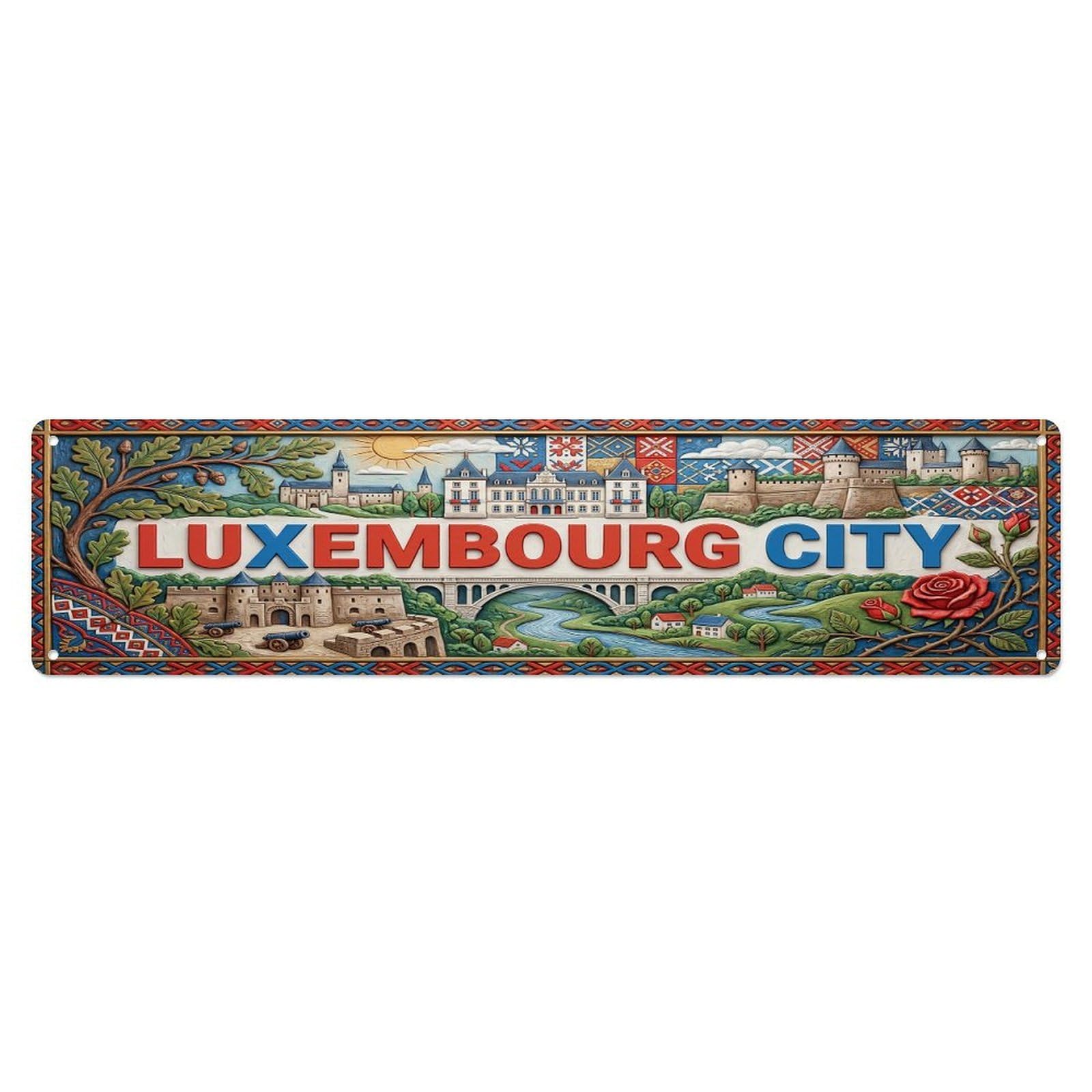 Gead 4X16inch Style Vintage Luxembourg City Luxembourg Flag Pattern Metal Tin Sign