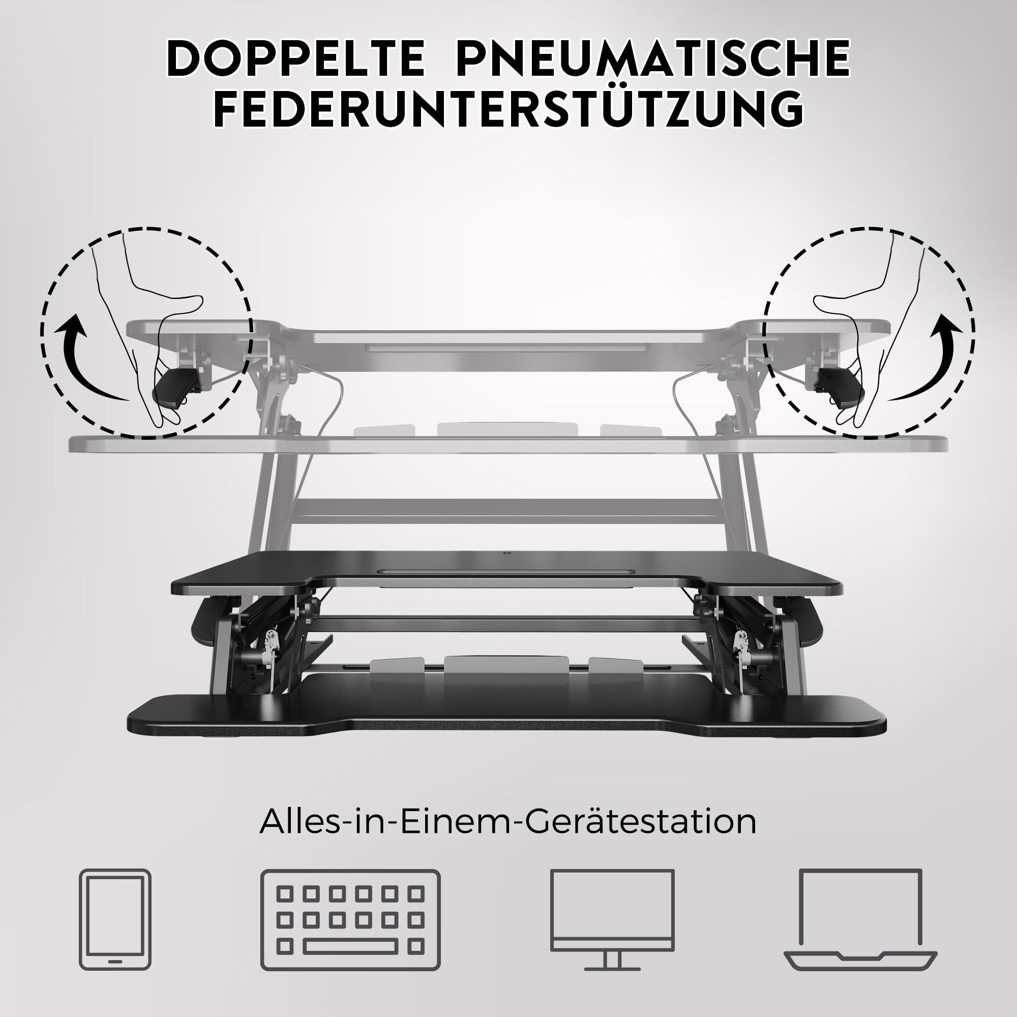 BONTEC Stehpult Höhenverstellbar mit Dual-Gasfeder, Tischaufsatz für Dual Monitor Arbeitsplatz, 81,3cm, 15kg Tragfähigkeit, Einfache Montage, Ergonomischer Schreibtischaufsatz für Zuhause und Büro