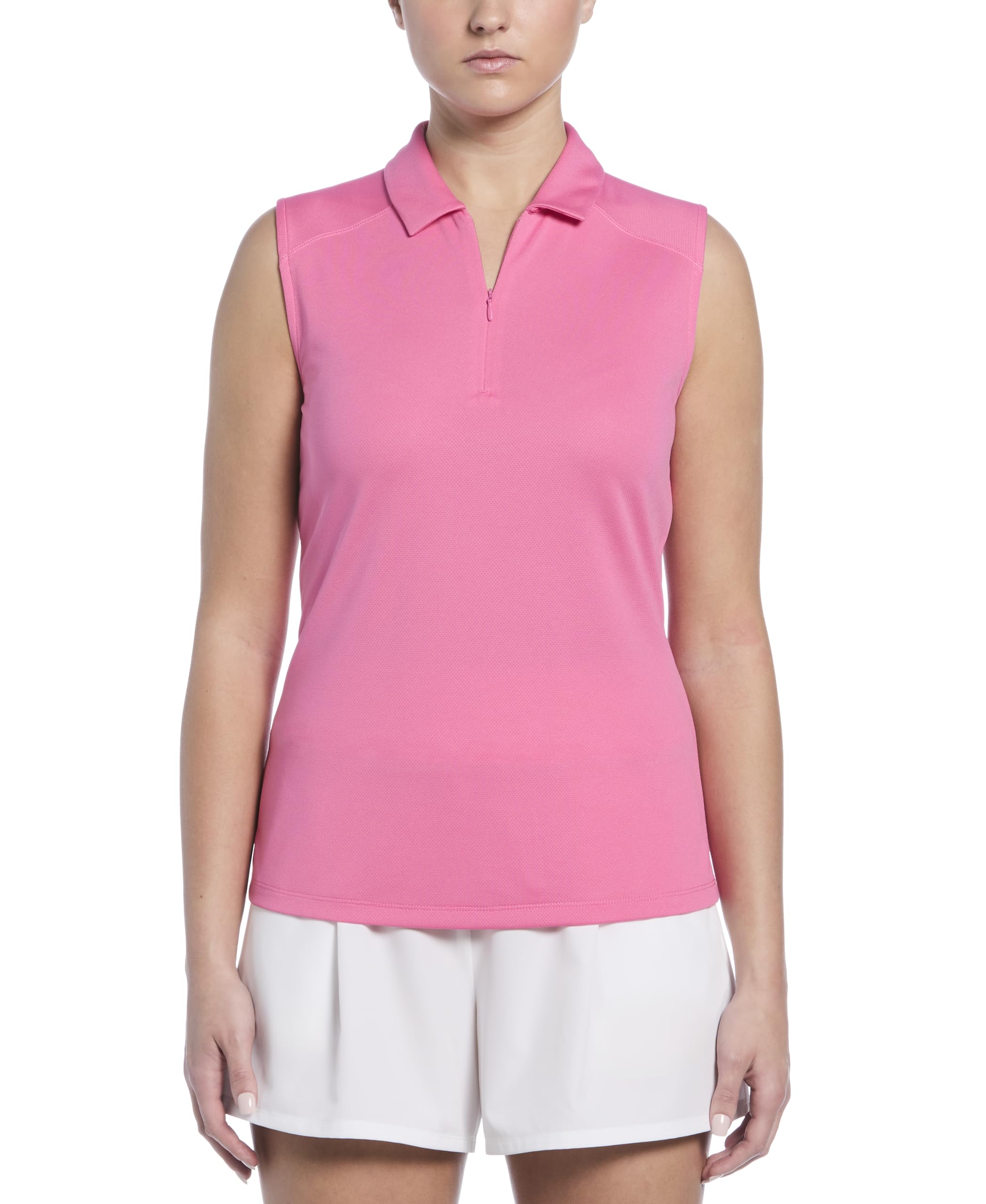 PGA Tour Womens Airflux Sleeveless Quarter Zip Golf Polo Shirt Moisture-Wicking Fabric