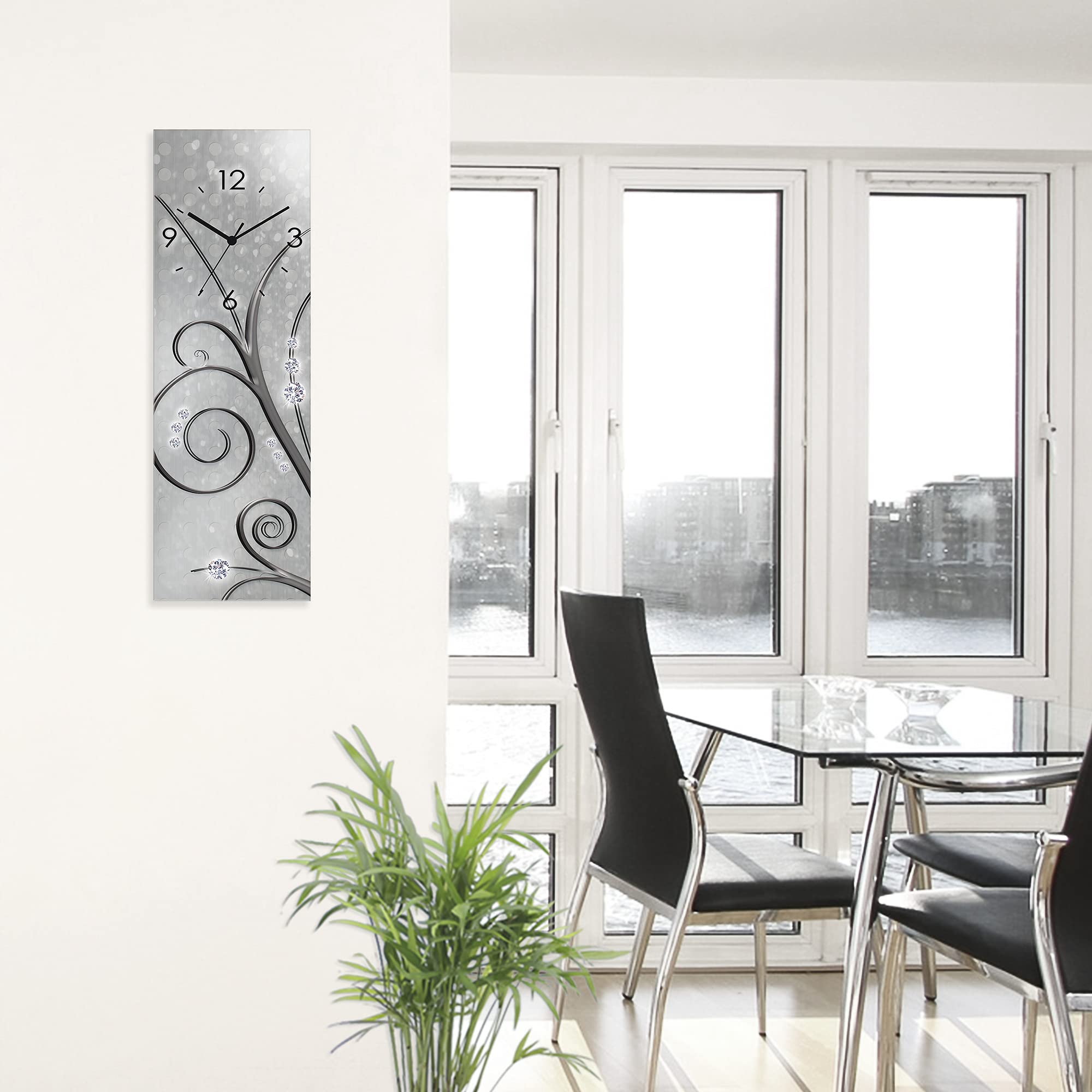 ARTLAND Wanddeko Wanduhr ohne Tickgeräusche Glas Quarzuhr 20x60 cm Rechteckig Lautlos Blumenbilder Orchideen Abstrakt Kunst Blumen Ornamente U1QV