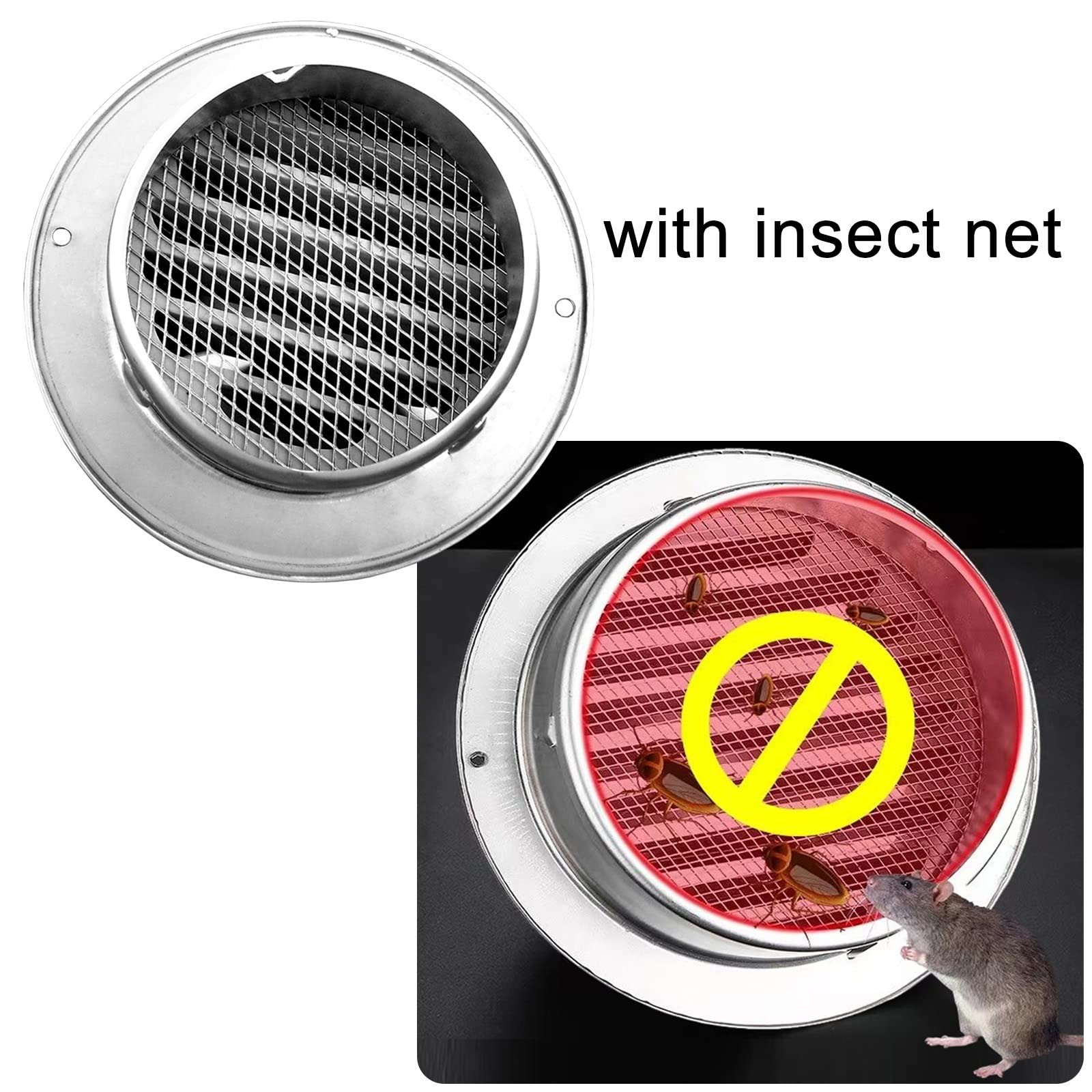 Grille de Ventilation pour Salle de Bain Cuisine Ø 100 125 160 250 300 mm Mural Bouches Aeration Sortie d’air en Acier Inoxydable avec moustiquaire Sortie d'évacuation Ronde