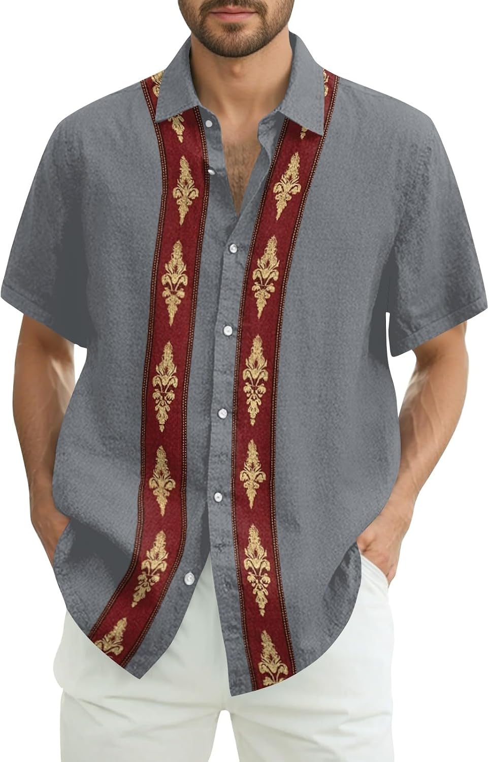 Men's Casual Shirts, Short Sleeve Button Down Shirt Summer Beach Vacation Shirts, M-3XL