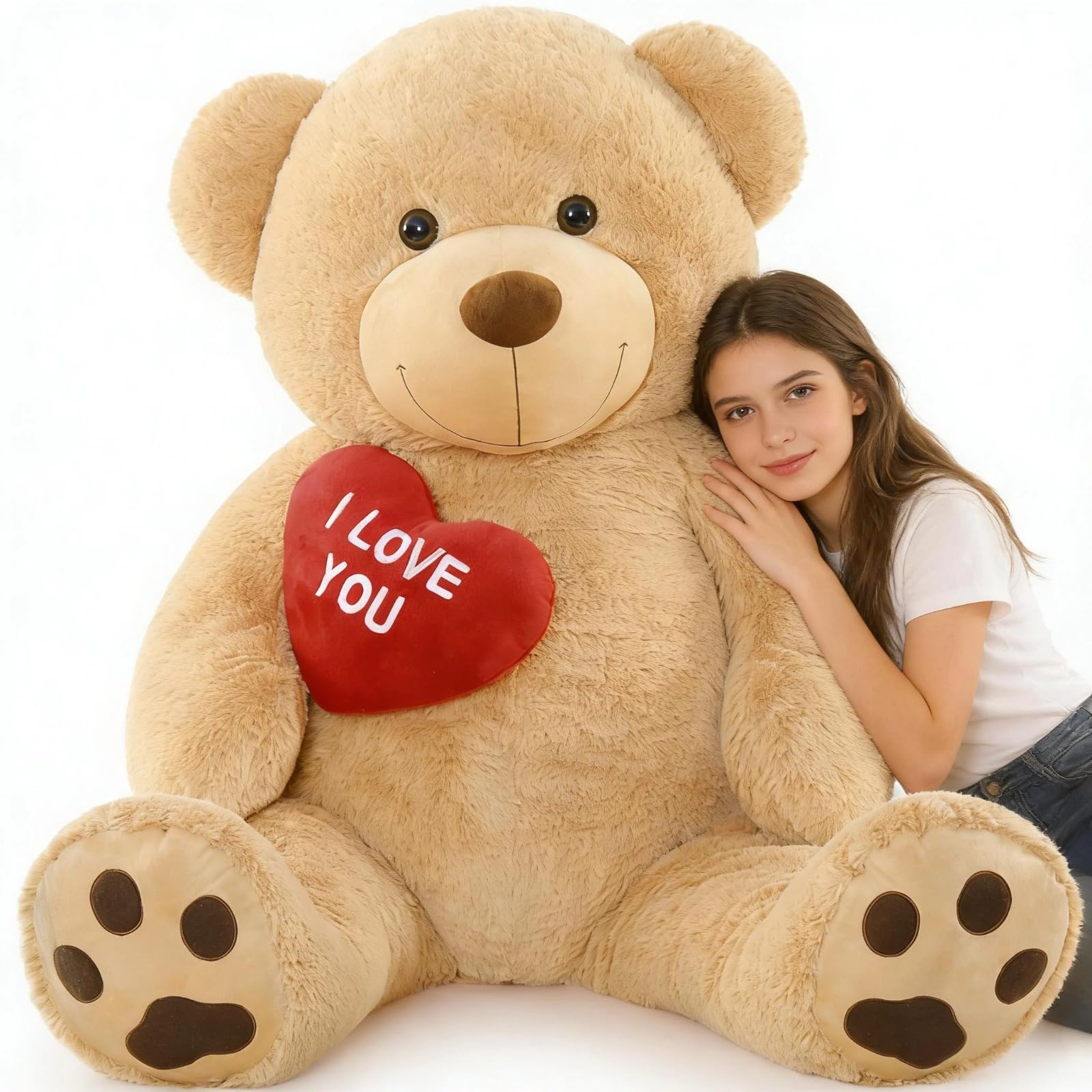 Tezituor Giant Teddy Bear Stuffed Animal 5Ft with Heart Large Brown I Love You Bear Plush Toys for