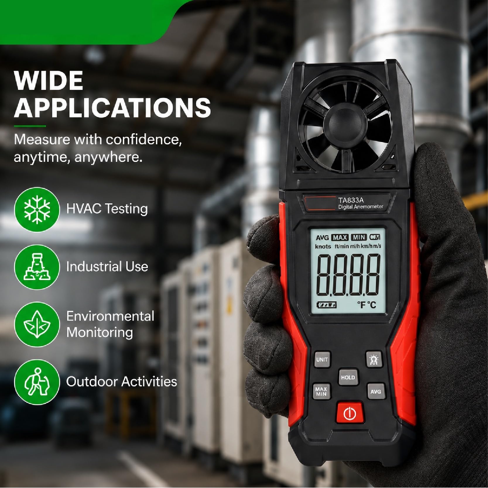Anemómetro Digital 1pcsTA642A, medidor de Velocidad del Viento, medidor de Velocidad del Flujo de Aire, Herramienta de medición de Volumen CFM(TA640A)