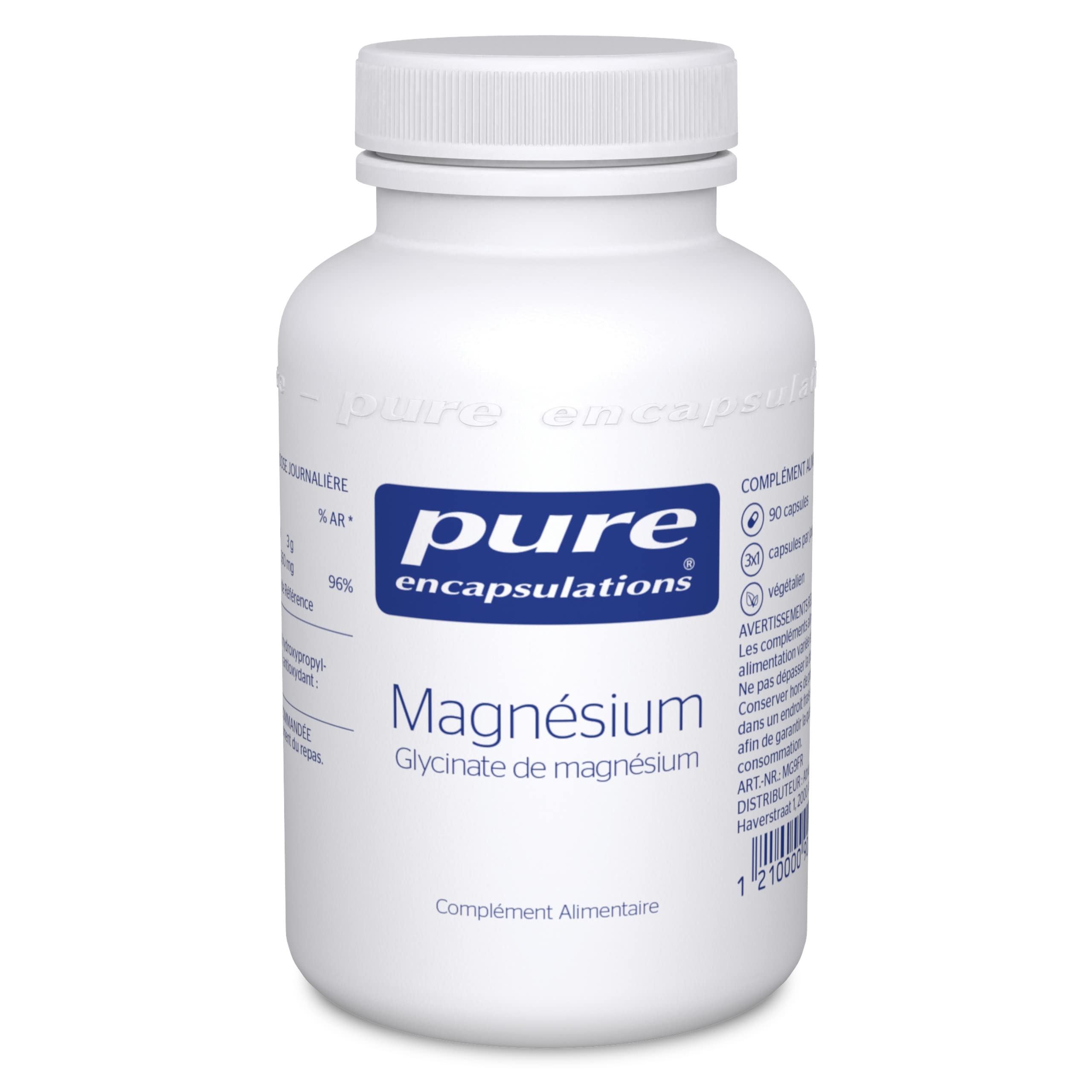 Pure Encapsulations - Glycinate de Magnésium 120mg - Magnésium Chélaté Biodisponible - Complément Anti-Fatigue - 90 Gélules Véganes