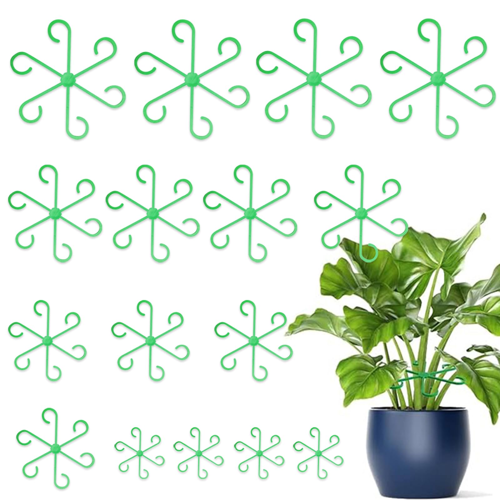 Mlpkoi Green 16Pcs Plant Stem Support, Climbing Houseplant Stem Supports Stakes Trellis Hook Growth Accessories, Plants Supports For Indoor Plants Reusable Climbing Houseplant