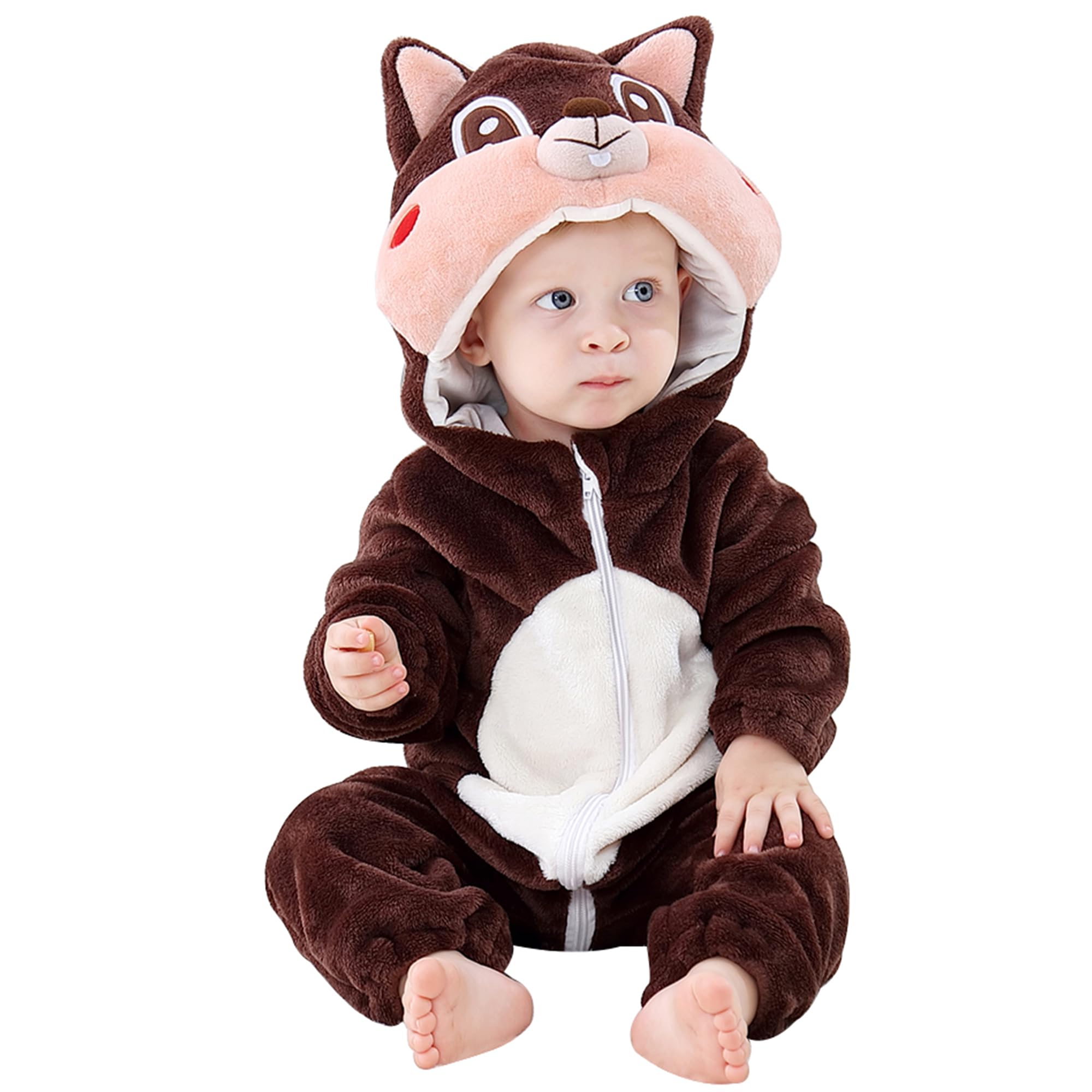 HAHASHOW Bambino Ragazze Pagliaccetto con Cappuccio Neonato Inverno Animale Pigiama Ragazzi Flanella Pagliaccetto 2-36 Mesi