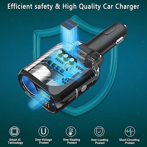 Miniatura 7 de Divisor de cargador de coche USB C, adaptador de encendedor de cigarrillos multi USB de 150 W 36 W+20 W dual USB C y QC3.0 cargador de coche