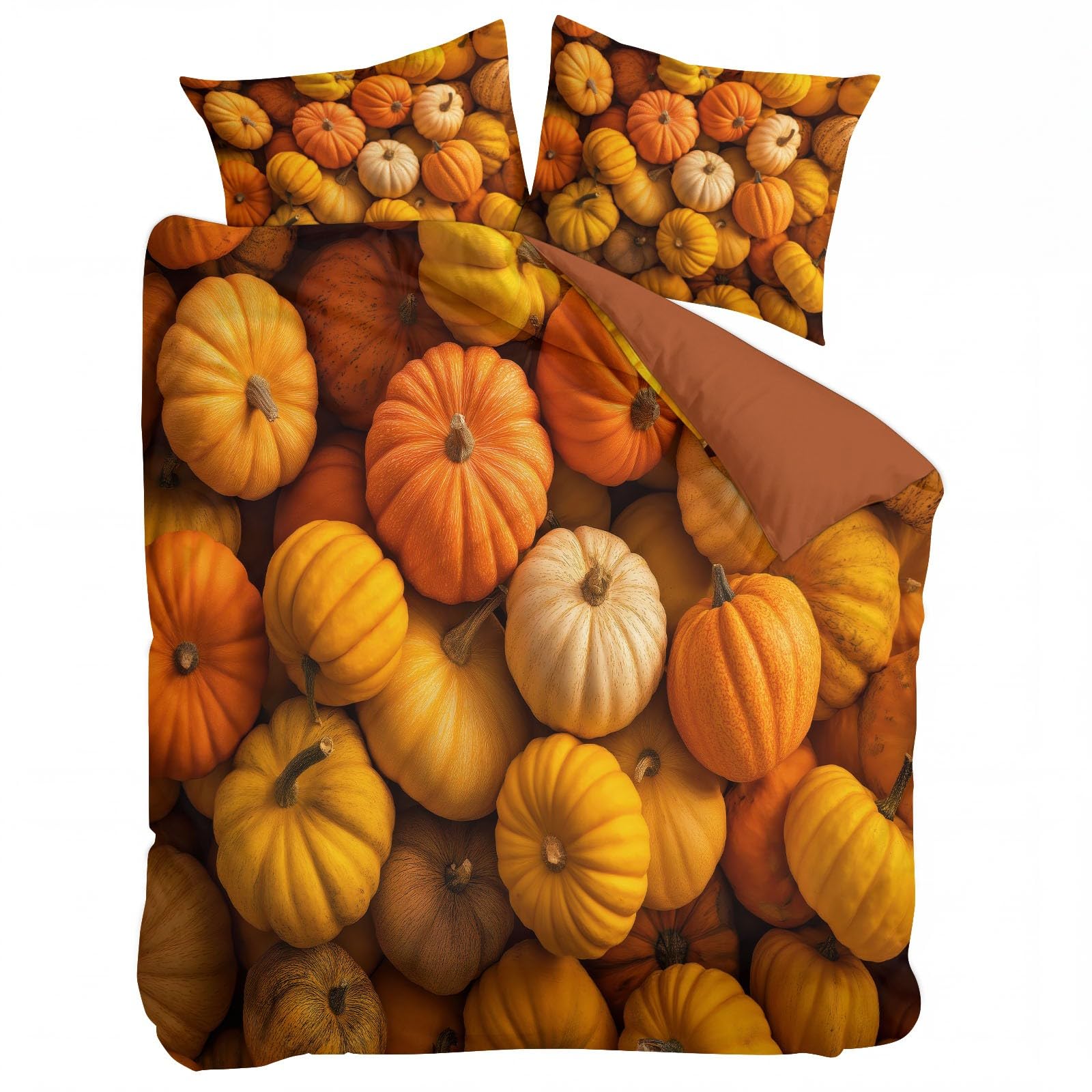 Set copripiumino per letto matrimoniale in stile autunnale, 3 pezzi, morbida microfibra spazzolata, marrone, con 2 federe, 200 x 200 cm