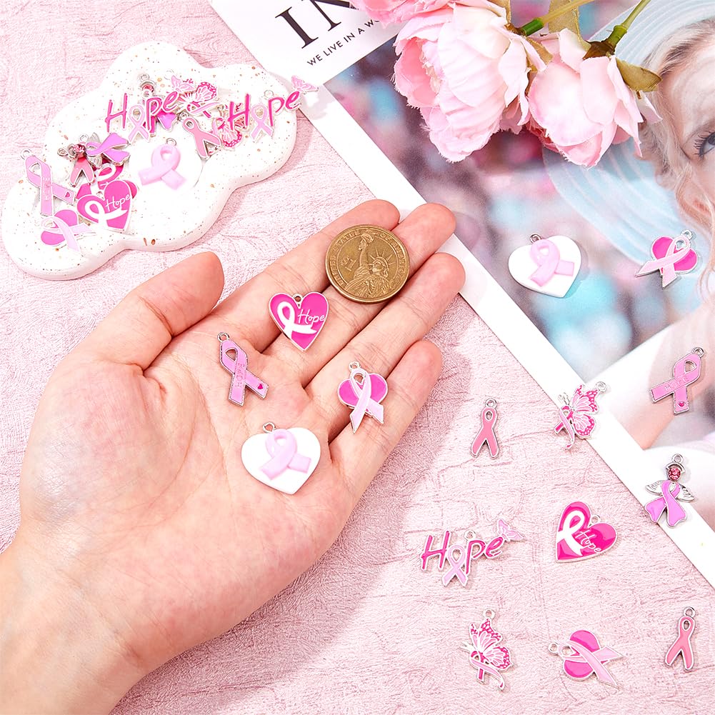 Lot De 110 Breloques Émaillées Ruban Rose Cancer Du Sein - Pour Fabrication De Bijoux DIY (Bracelets, Colliers)