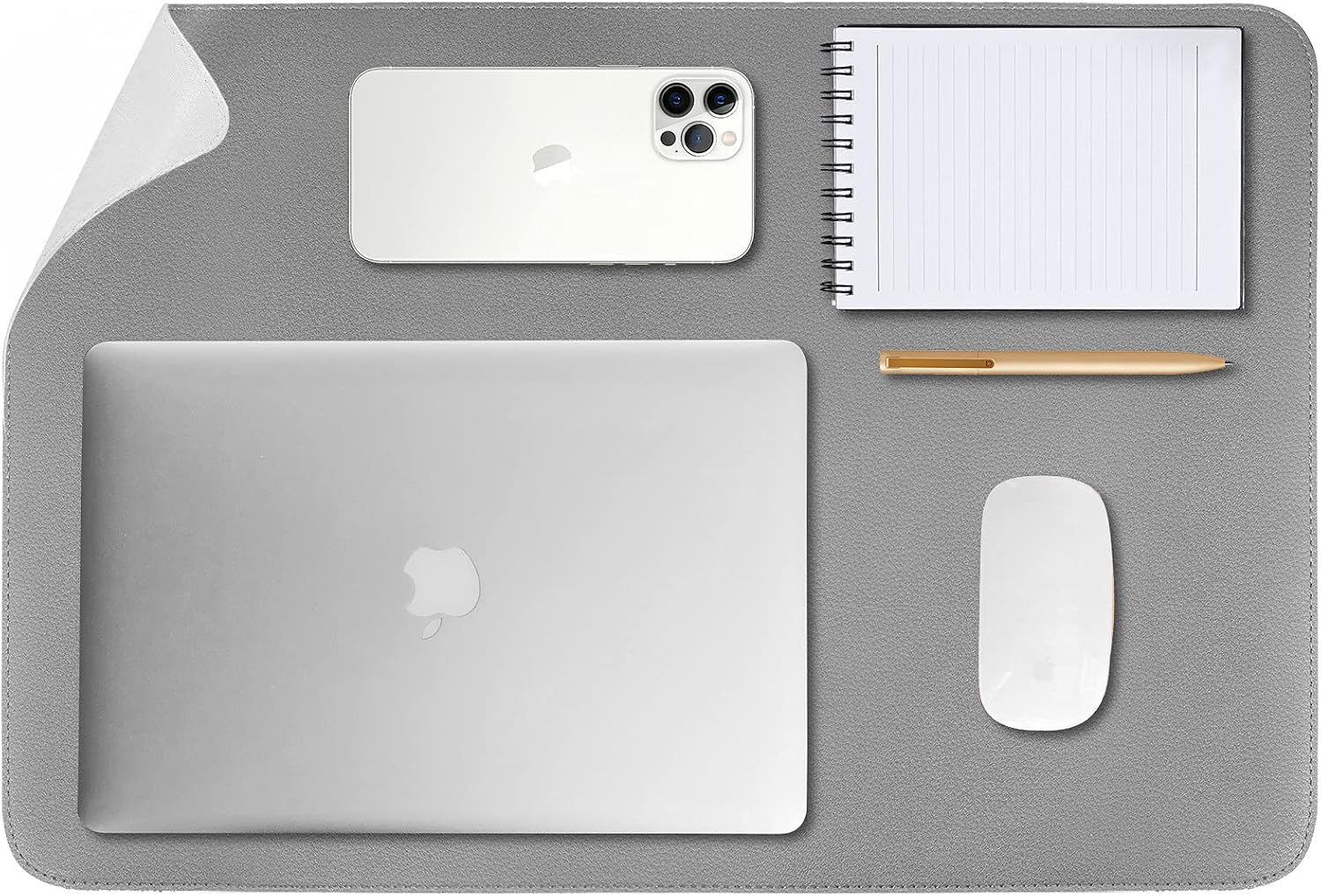Tislly Desk Pad, Waterproof Desk Mat for Desktop, Non-Slipped Leather Desk Pad Protector for Keyboard and Mouse, Desk Blotter Pad for Writing in Office/Home (Grey+Silver Grey,47.2" x 23.6")