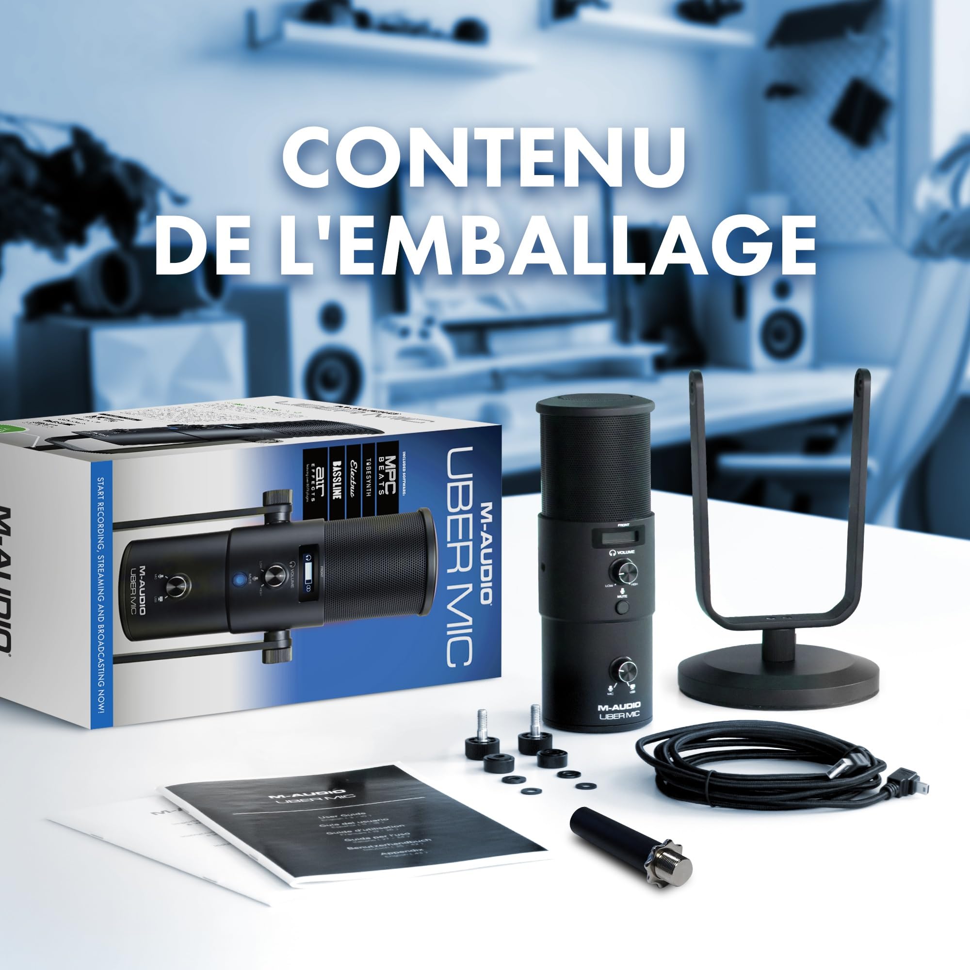 M-AUDIO Uber MIC Microphone USB à Condensateur pour Gaming, Streaming, Podcast, Enregistrement avec 4 Directivités, Bouton Sourdine, Sortie Casque