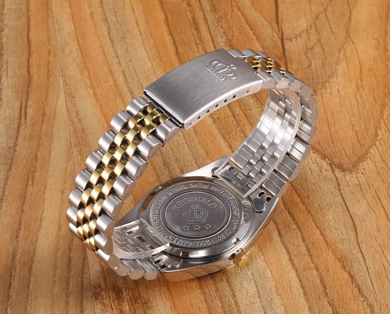FANMIS Women's Luxury Dress Rhinestone Stainless Steel Waterproof Quartz Date Luminous Casual Watch Silver Green (Silver Gold Women), 001