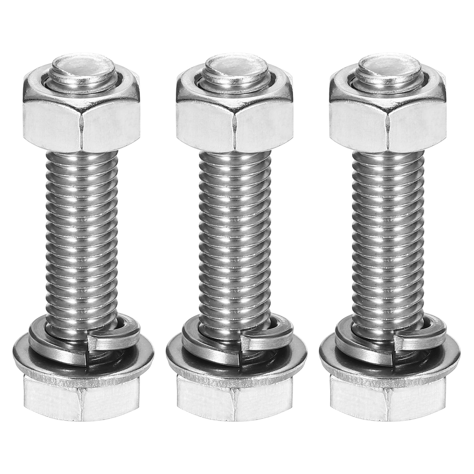 sourcing map M10 x 45mm 304 Stainless Steel Hex Head Screws Bolts, Nuts, Flat & Lock Washers Assortment Kit, Fully Threaded, Bright Finish for Home, Electronic, Machine, 3 Sets