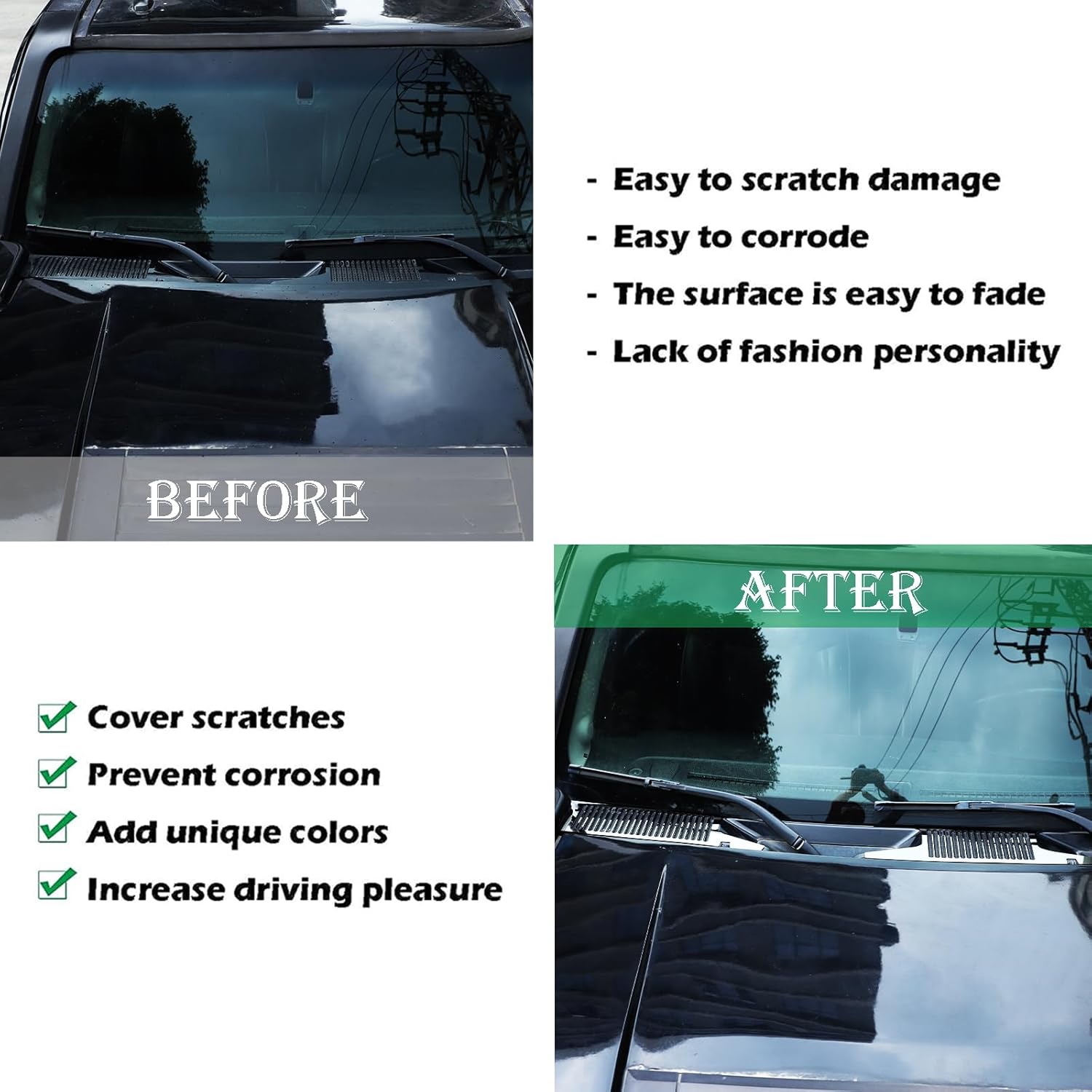 Hood Air Vents Flow Intake Cover Compatible with Hummer H3 2005 2006 2007 2008 2009 Accessories, Stainless Steels Car Hood Scoop Vent Cover Trim, 2Pcs (Bright Silver)