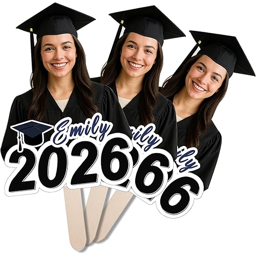 Graduation Big Head Cutout, Custom Big Head on a Stick, Real Life Fun Face Cardboard Cutouts, Personalized Fat Heads for Party Décor, Graduation & Birthday, Upload Your Photo, Black, 1 PC