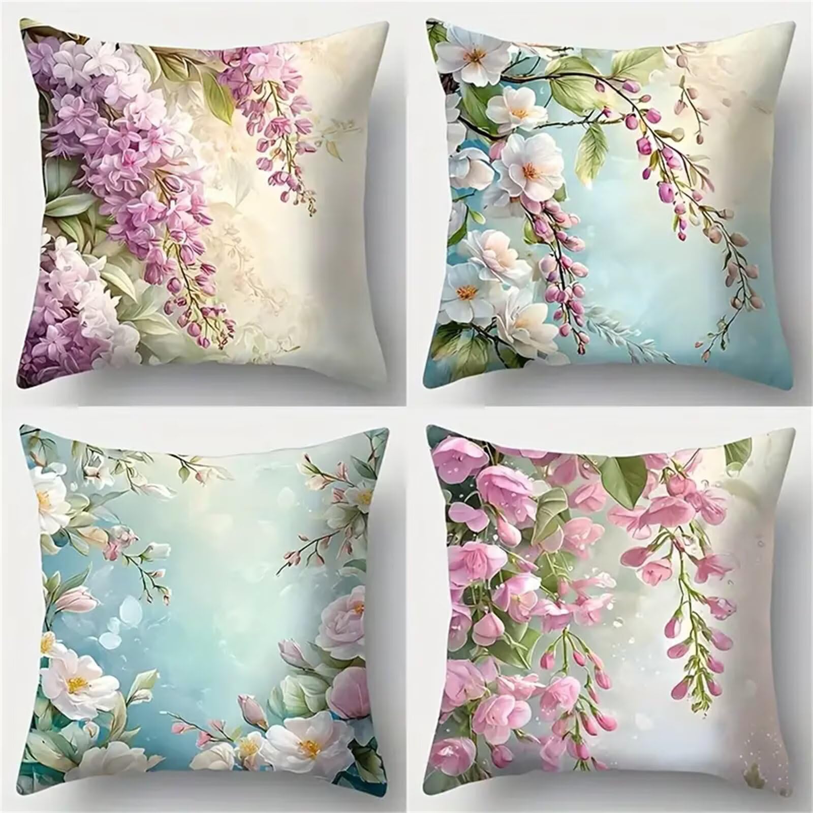 Housse de coussin fleurs en velours haut de gamme 35x35 cm pour décoration chic