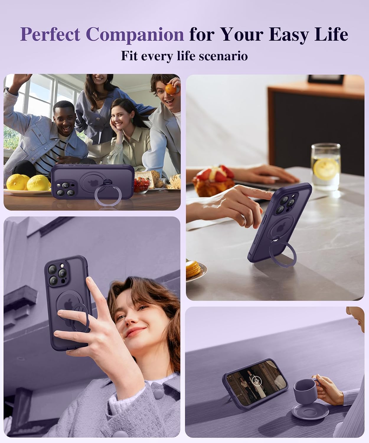 BERFY for iPhone 16 Pro Case, Compatible with MagSafe, Built in Privacy Screen Protector, Shockproof Full Body Phone Case for 16 Pro with Magnetic Stand, Translucent Purple