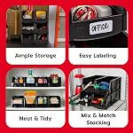 IRIS USA 13" x 6" x 5" Large Plastic Open Front Stackable Storage Bin, 8-Pack, Stackable Craft Supplies Food and Snack Organizer Caddy Basket for Kitchen Pantry Cabinet Fridge Classroom Office, Black