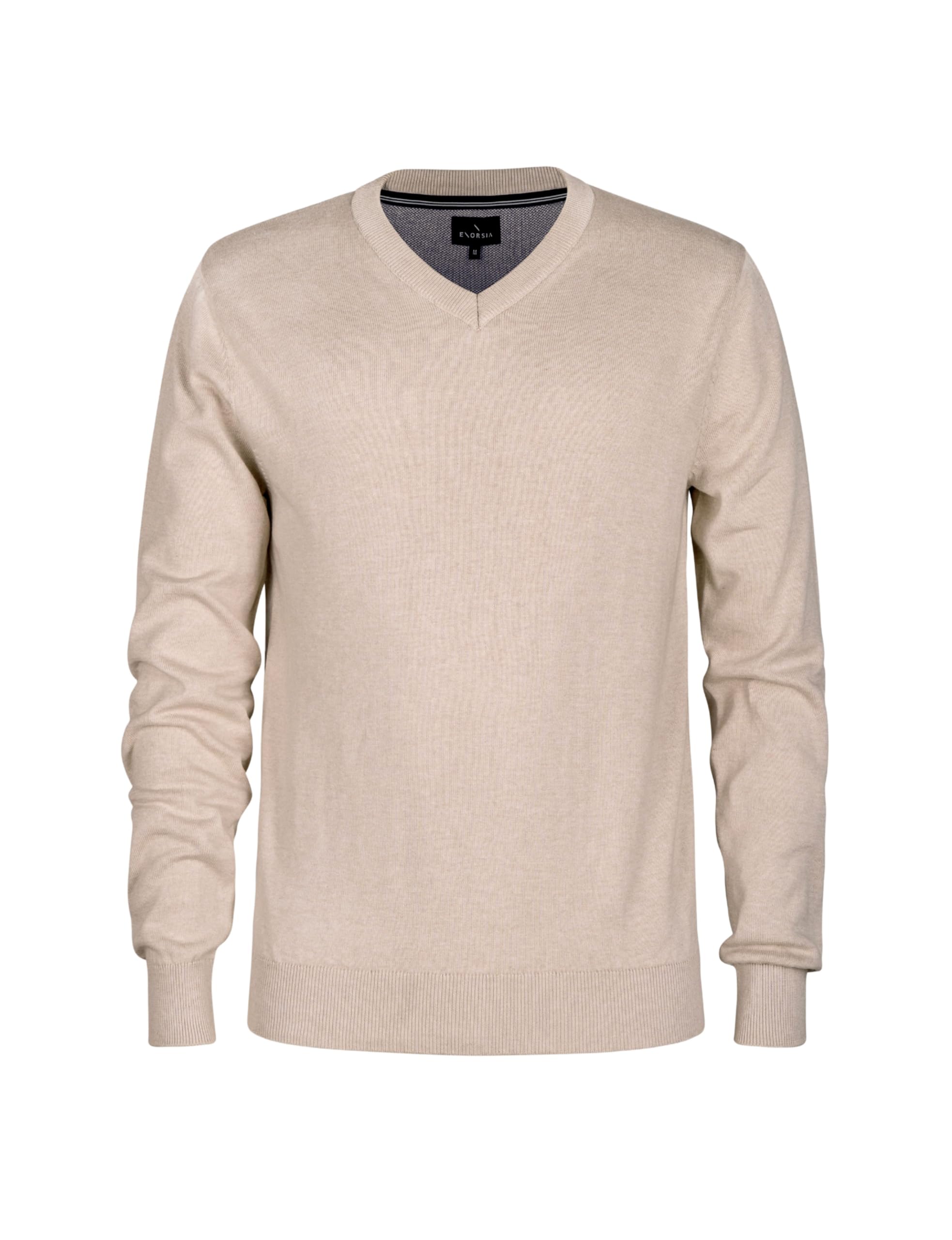 Enorsia Men's Beige V-Neck Knitted Jumper - Uk M
