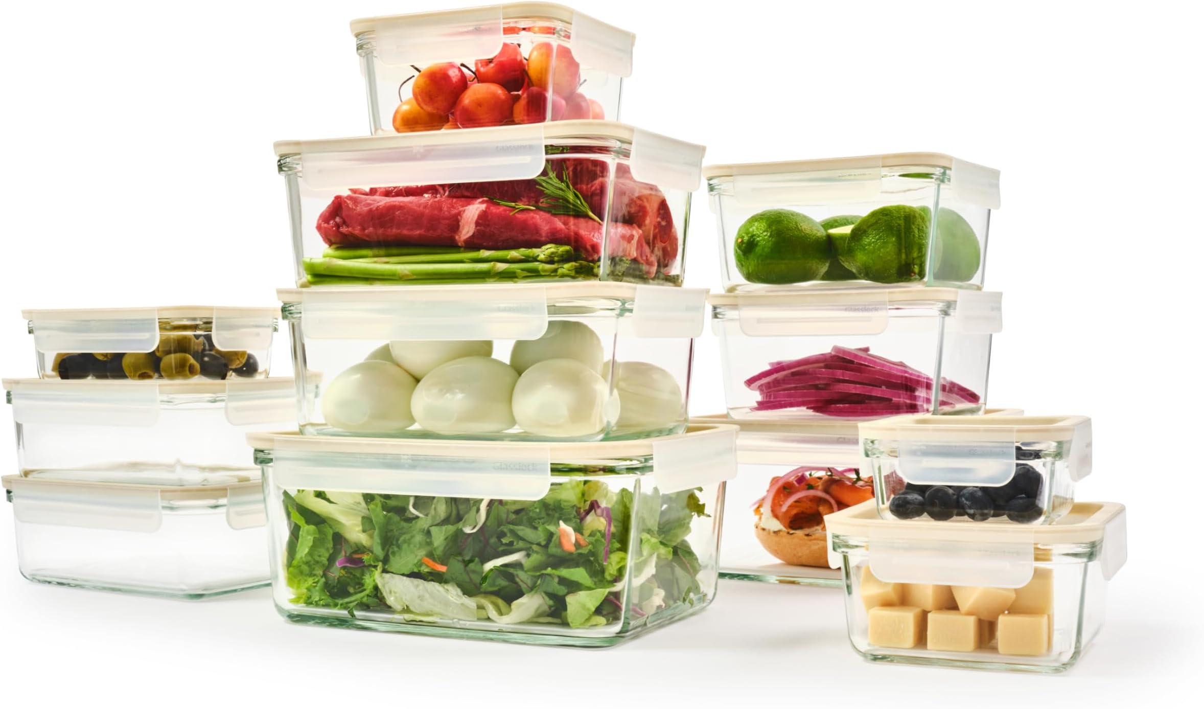 Sens 24Pcs Glass Food Storage Set โ Airtight & Leakproof, 8 Different Sizes, Anti Slip Lid, Microwave & Oven Safe, Meal prep, Lunch Box, Nestable & Stackable, Pantry Storage