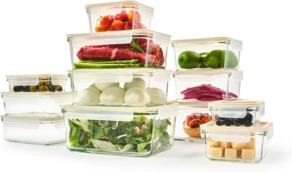 Glasslock Sens 24Pcs Glass Food Storage Set – Airtight & Leakproof, 8 Different Sizes, Anti Slip Lid, Microwave & Oven