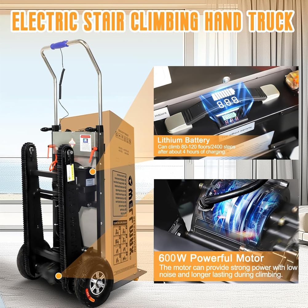 Montascale Elettrico Resistente Carrello Manuale con Maniglia Telescopica Scale su/Giù (80 Piani) Portata di 300 kg (24 V 26 Ah) Carrello Elettrico,02