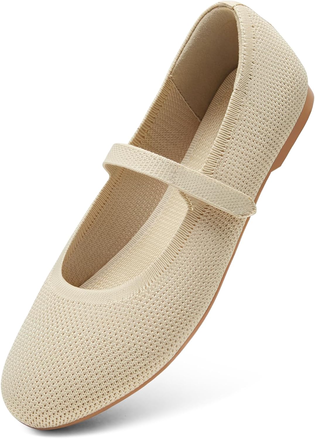 ATHMILE Mary Jane Shoes Women Round Toe Knit Ballet Flats Shoes for Women Comfortable Dressy Washable Adjustable Strap for Work Office Casual Nude - Image 4