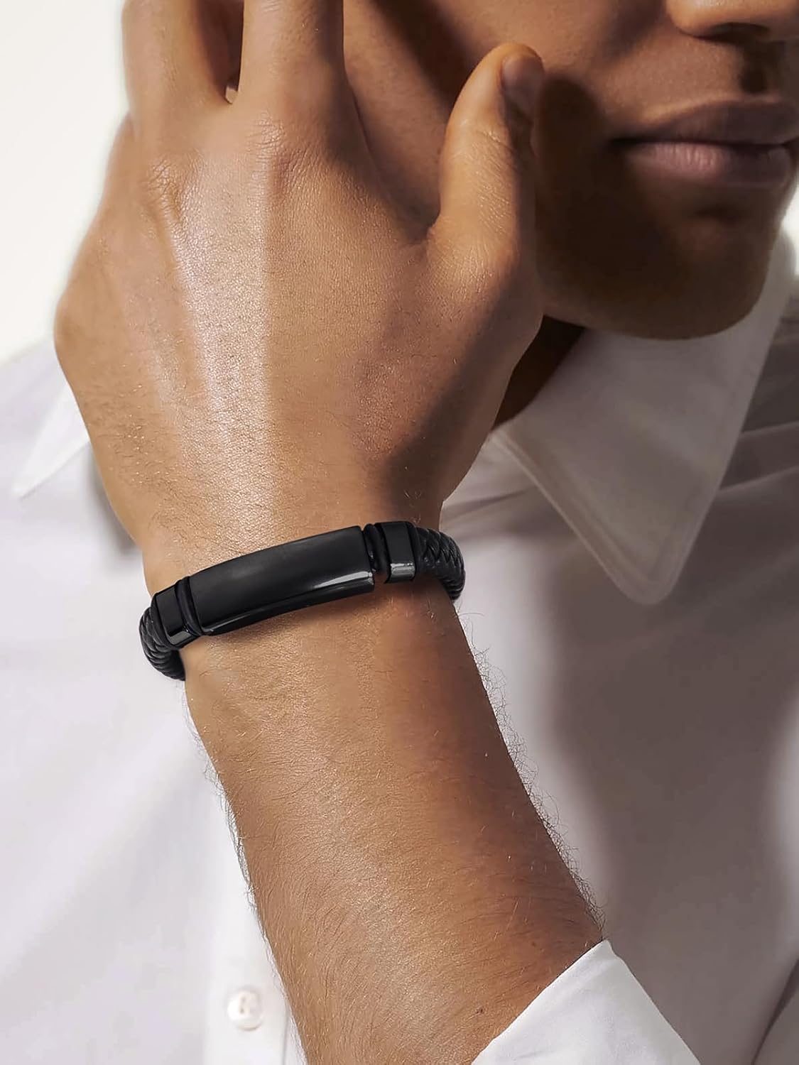 U7 Mens Leather Bracelet with Stainless Steel Clasp, Leather Cuff Bracelet in Skull or Wrap Style Black Bracelets for Husband - Image 9