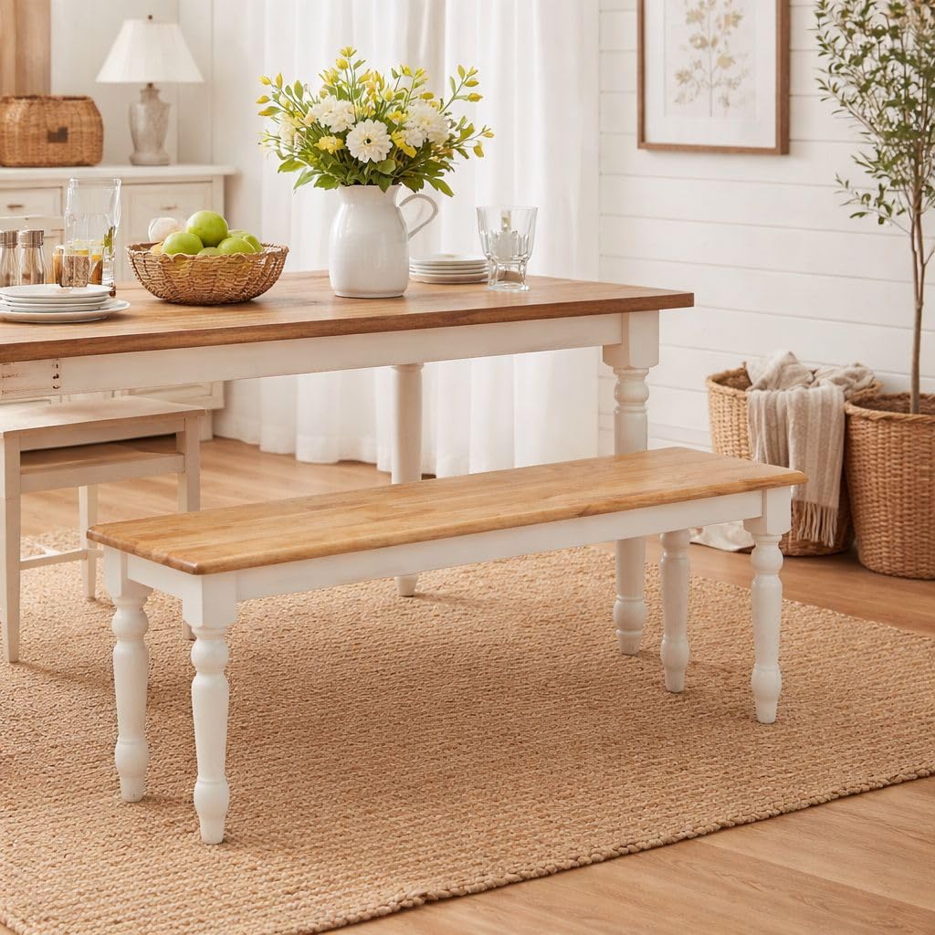 Boraam Windsor Farmhouse Dining Bench - Cream/Natural