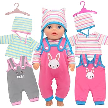Pack of 6 Doll Clothes for 12-14 Inch Baby Dolls Cute Dolls Clothes with Koala Rabbit Jumpsuit Hat Top Hanger 30-35 cm Doll Clothes Outfits Doll Accessories Birthday Gift