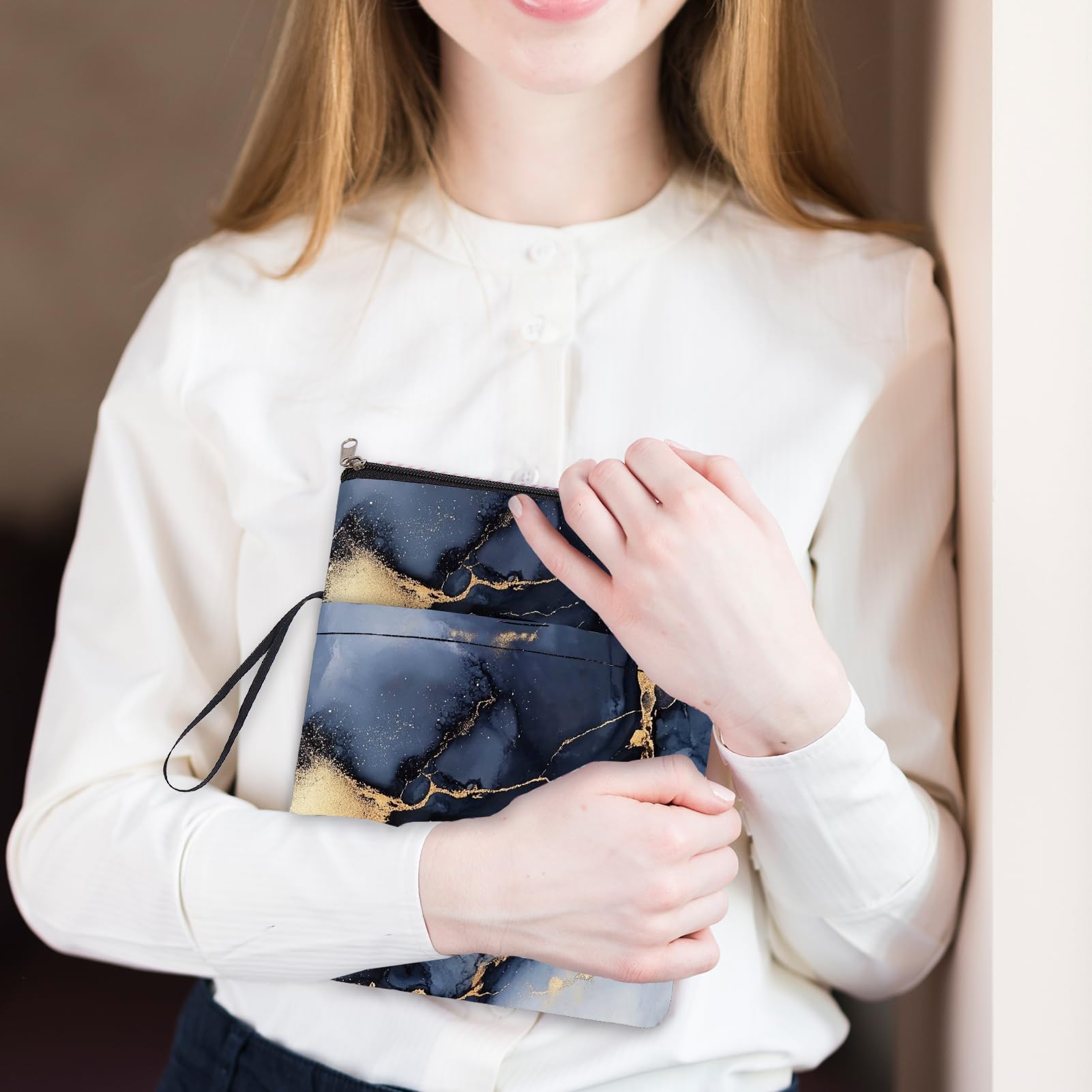 Pochette Livre Avec Fermeture Éclair – Housse Protection Marbre Bleu Étanchéité Pour Livres De Poche Et Romans