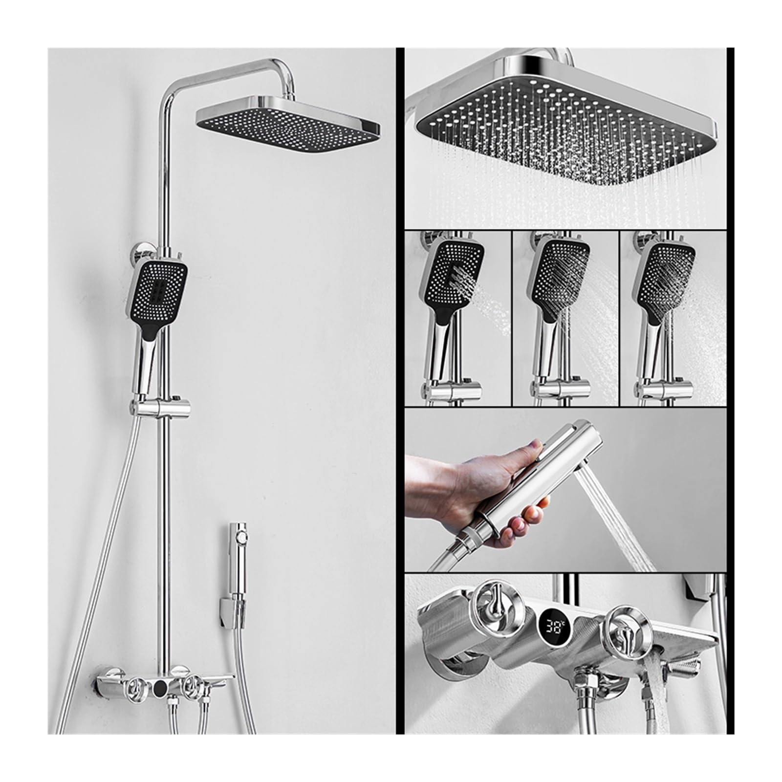 Soywim 1 Shower System, Thermostatic Shower Faucets Sets,Digital Display Rainfall Systems With Spray Thermostat Tap With Shelf(1)