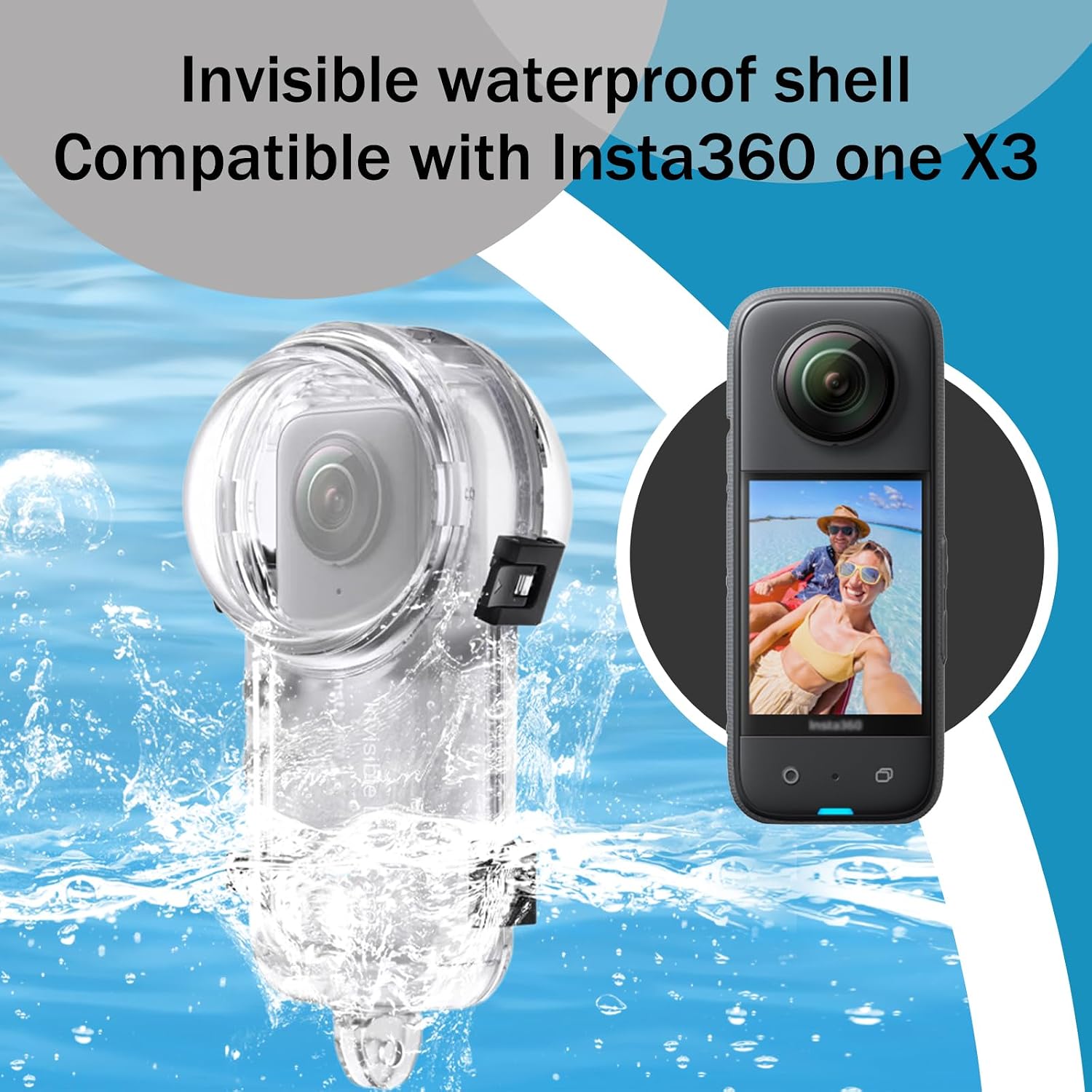 Accessories for Insta360 X3 Invisible Dive Case Waterproof Up to 50m (164ft)