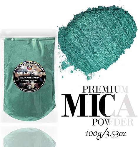 Miniatura 2 de Polvo de mica verde malaquita para resina epoxi, 3.5 onzas, bolsa sellada, pigmento en polvo de 2 tonos para brillo de labios, uñas, colorante para