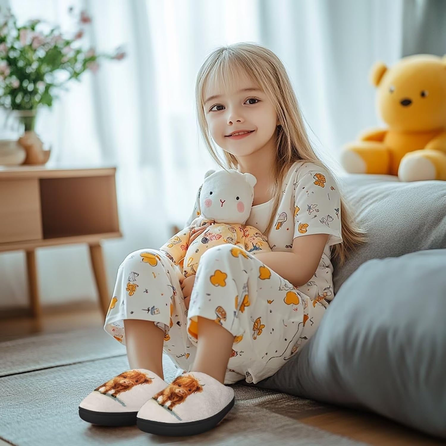 Plush Slippers for Kids Anti-slip Plush Slippers Warm House Slippers Cozy Bedroom Slippers House Shoes
