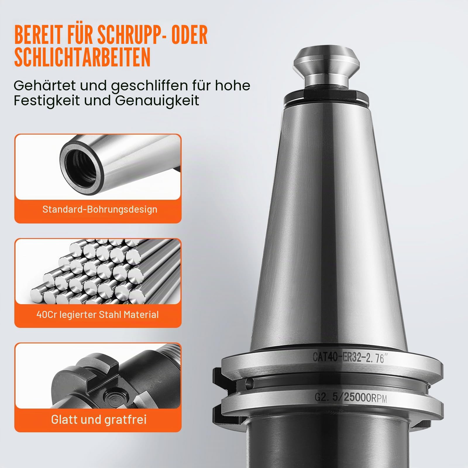 VEVOR CAT40 Spannzangenhalter ER 16/32 Spannzangensatz, 35-teilig, SLN FMB ER16/32 APU Werkzeughalter Federstahl-Spannzangenfutter mit 10 Anzugsbolzen und 3 Schraubenschlüsseln, für Fräsmaschinen, Boh