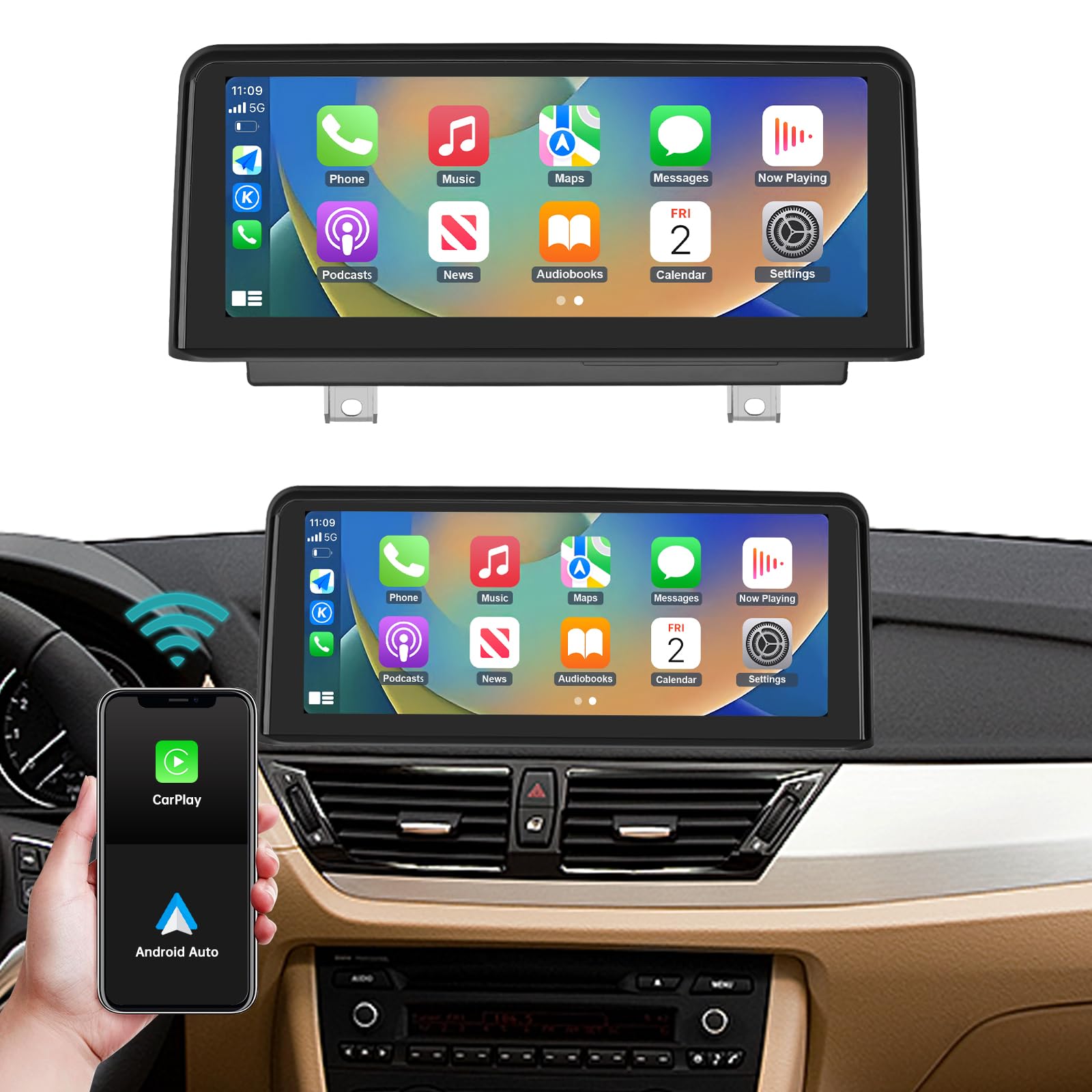 10,25 Pollici Touch Screen Autoradio con Wireless Carplay e Android Auto per Bmw X1 Series E84 2009-2015 Senza Schermo Oem, Supporto Mirrorlink, Musica, Navigazione