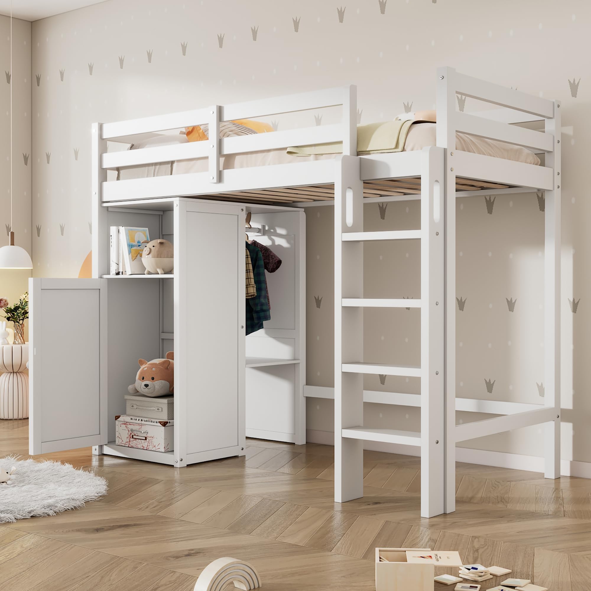 Amazon.com: BIADNBZ Twin Size Loft Bed with Storage Cabinet, Wardrobe ...