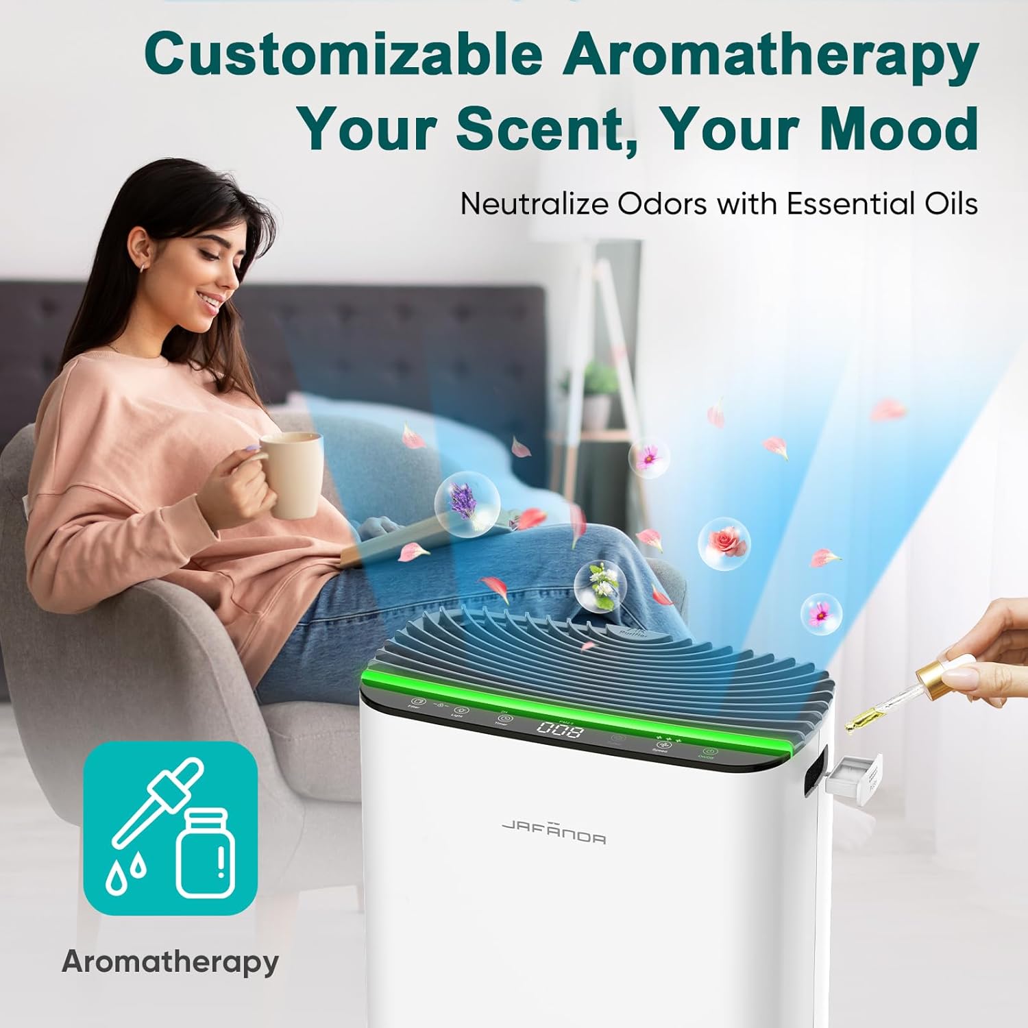 Jafända Air Purifier for Home Large Room Bedroom Up to 1226 Ft², True HEPA Filter with PM2.5 Display & 20dB Sleep Mode, Removes Pet Hair, Odor, Dust, Smoke, Pollen & Allergen - Image 4