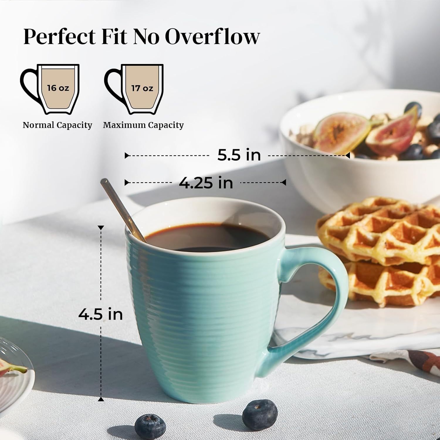 DOWAN Ceramic Coffee Mugs, 17 oz Coffee Cups for Women Men, Coffee Mug Set of 6 for Latte, Hot Tea, Cappuccino, Mocha, Cocoa, Turquoise - Image 2