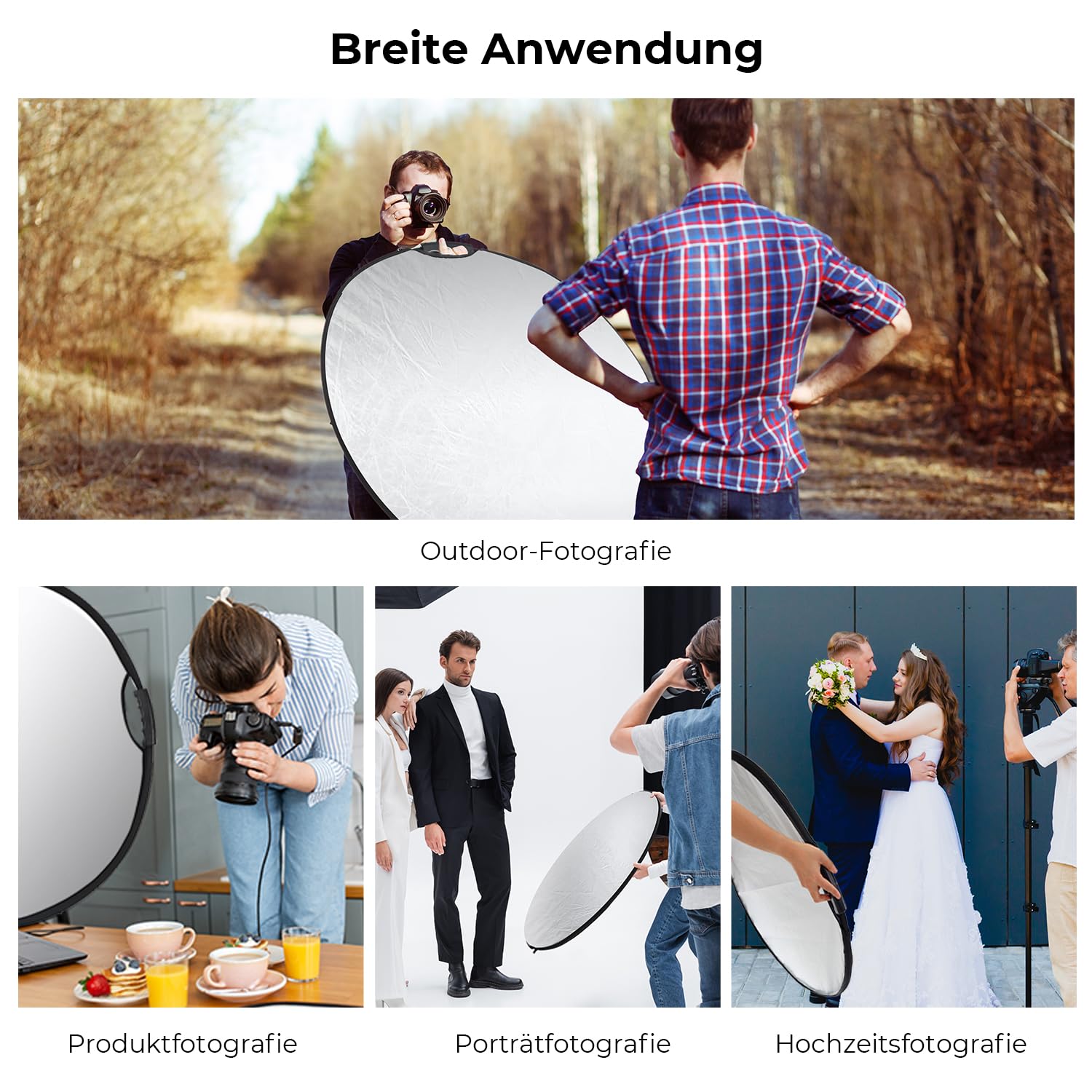 K&F CONCEPT 5in1 Faltbar Reflektor Fotografie mit Tasche&Handgriff 110CM | Durchscheinend, Silber, Gold, Weiß &Schwarz Runde Reflektoren für Fotografie,Außenbeleuchtung,Stillleben & Porträts aufnehmen