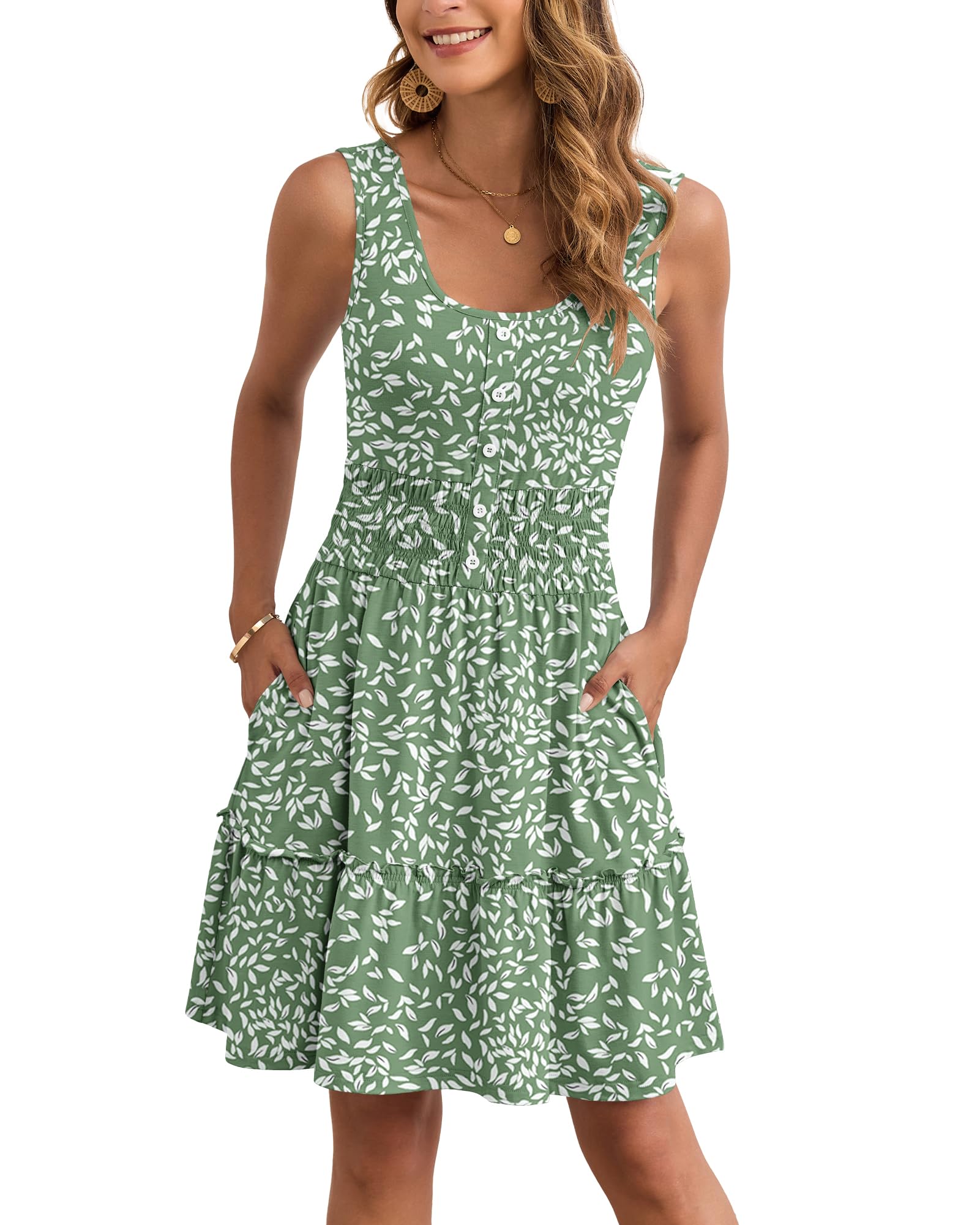 AUSELILY Women Summer Dress Sleeveless Tank Button Down Dresses